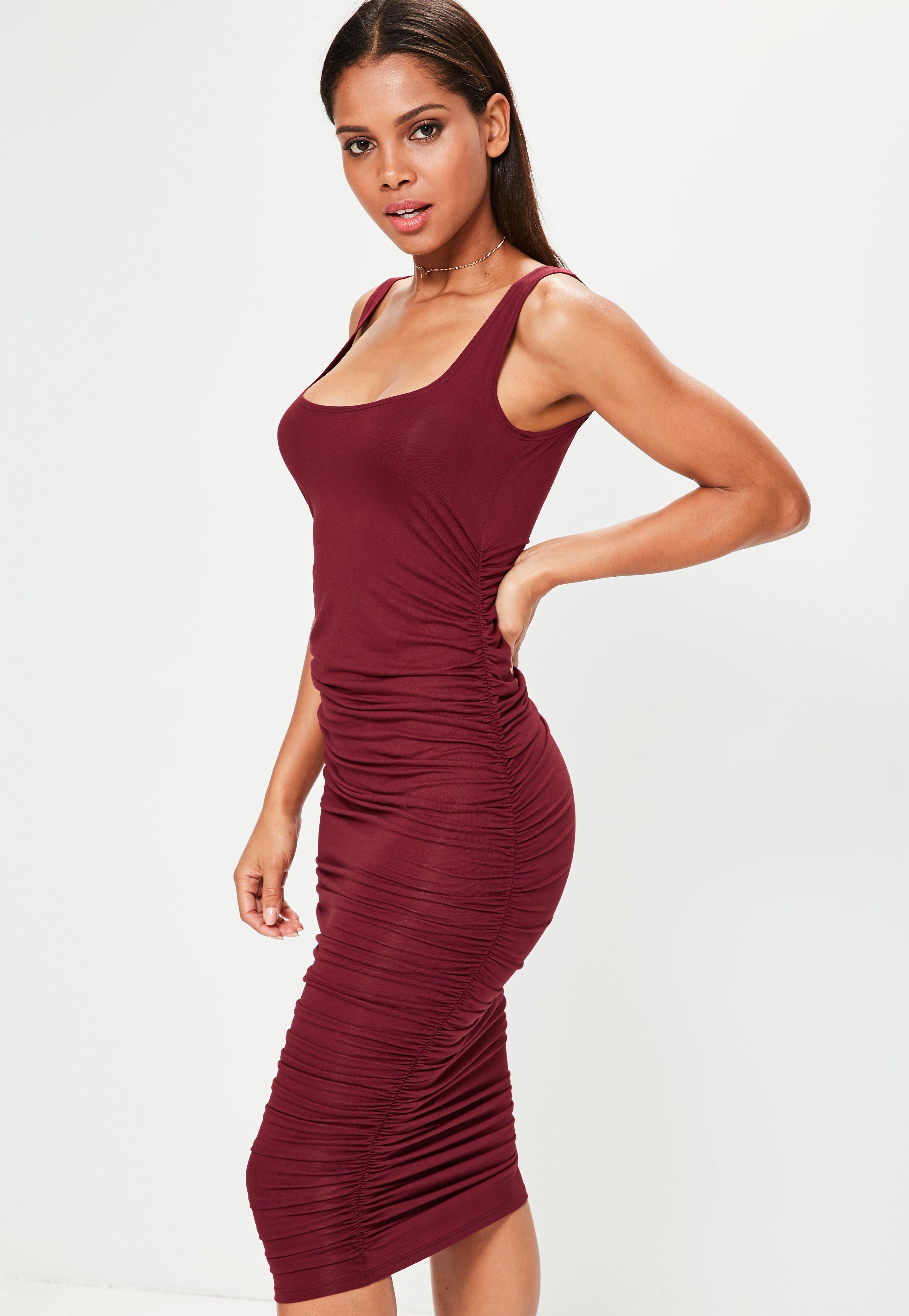 red bodycon midi dress