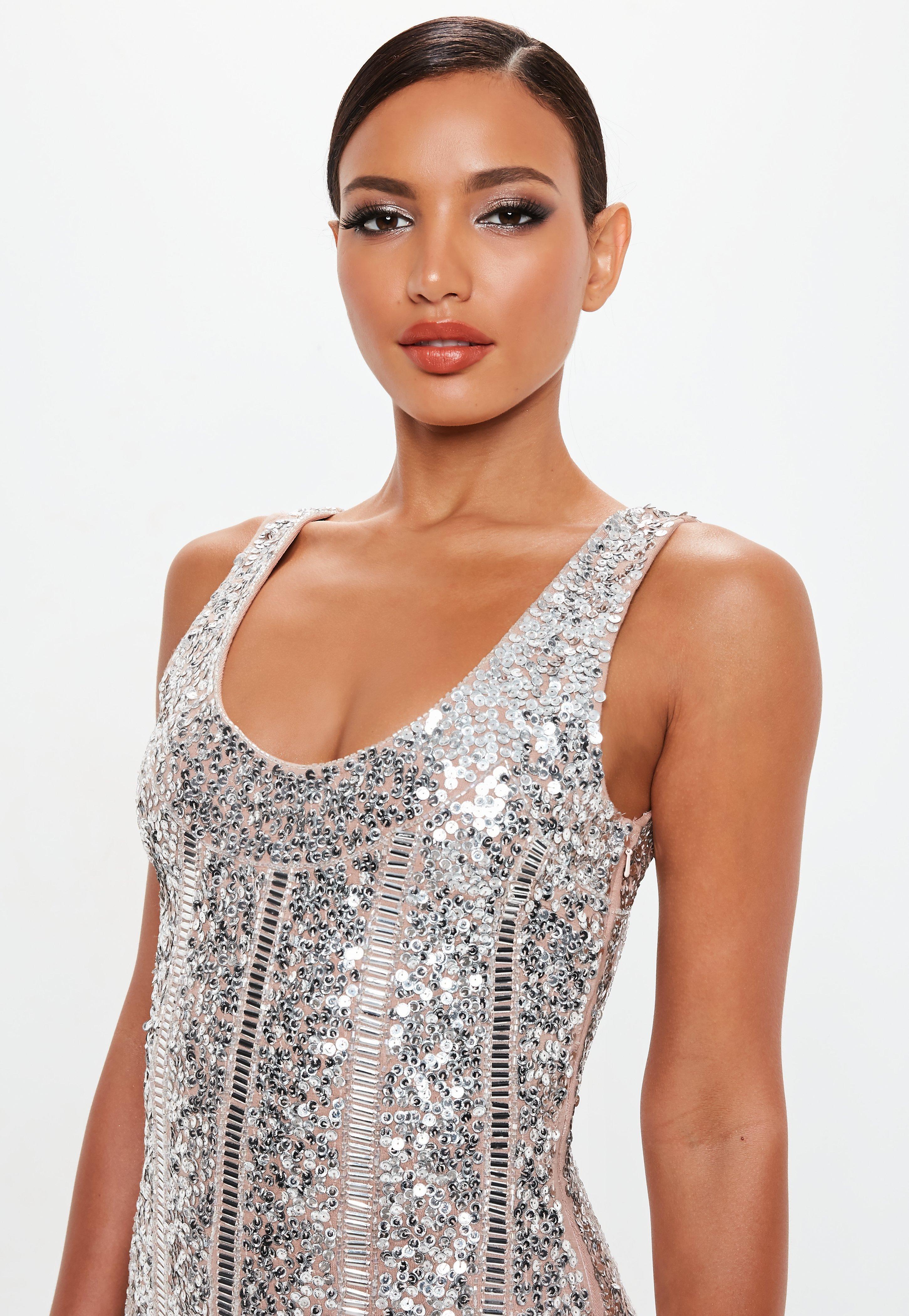 peace and love silver embellished dress
