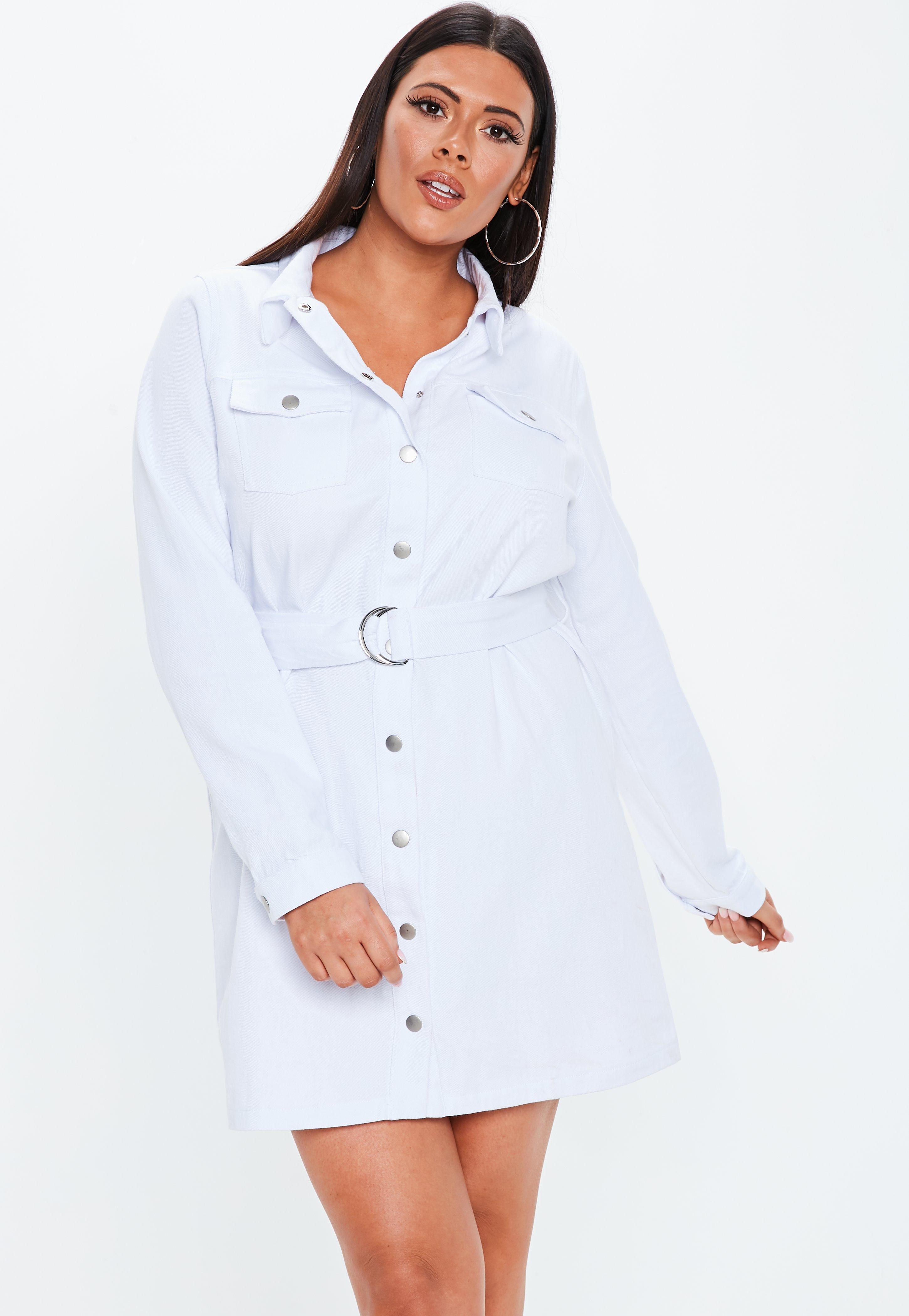 Plus size white button down dress Clearance