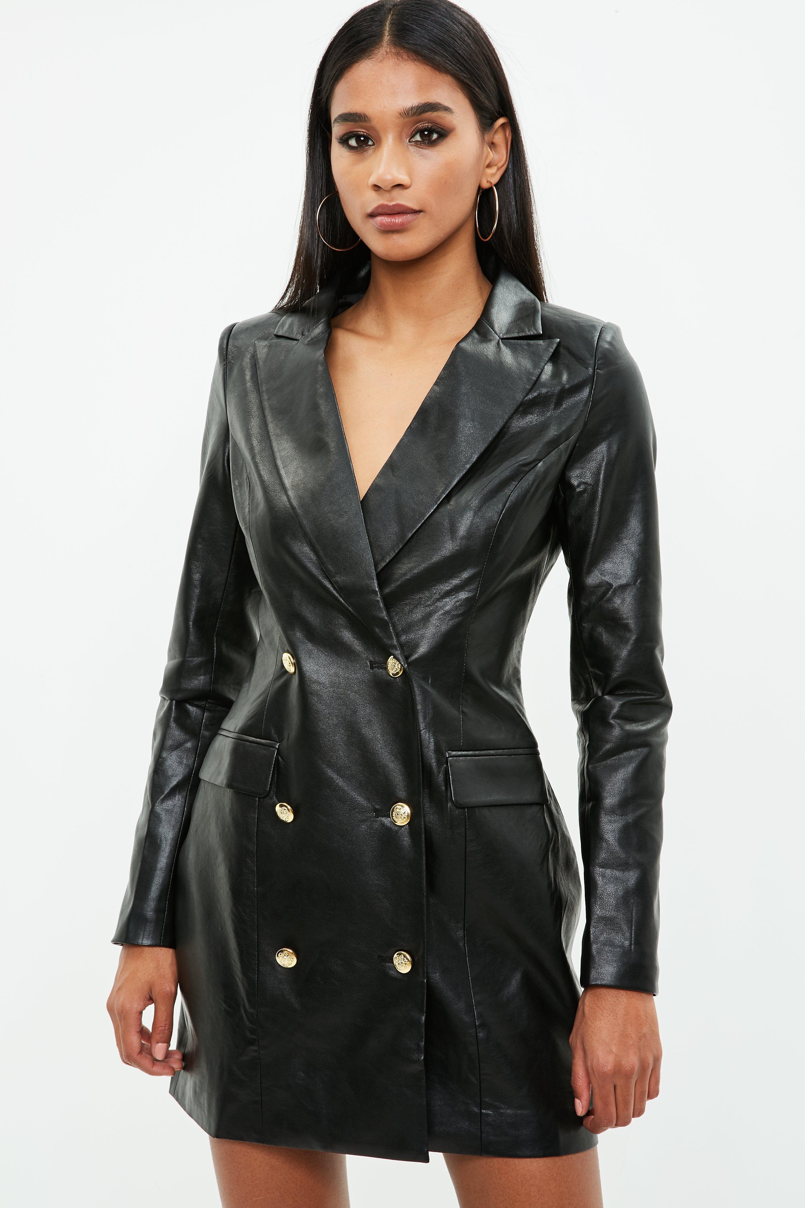 Missguided Black Faux Leather Blazer Dress - Lyst
