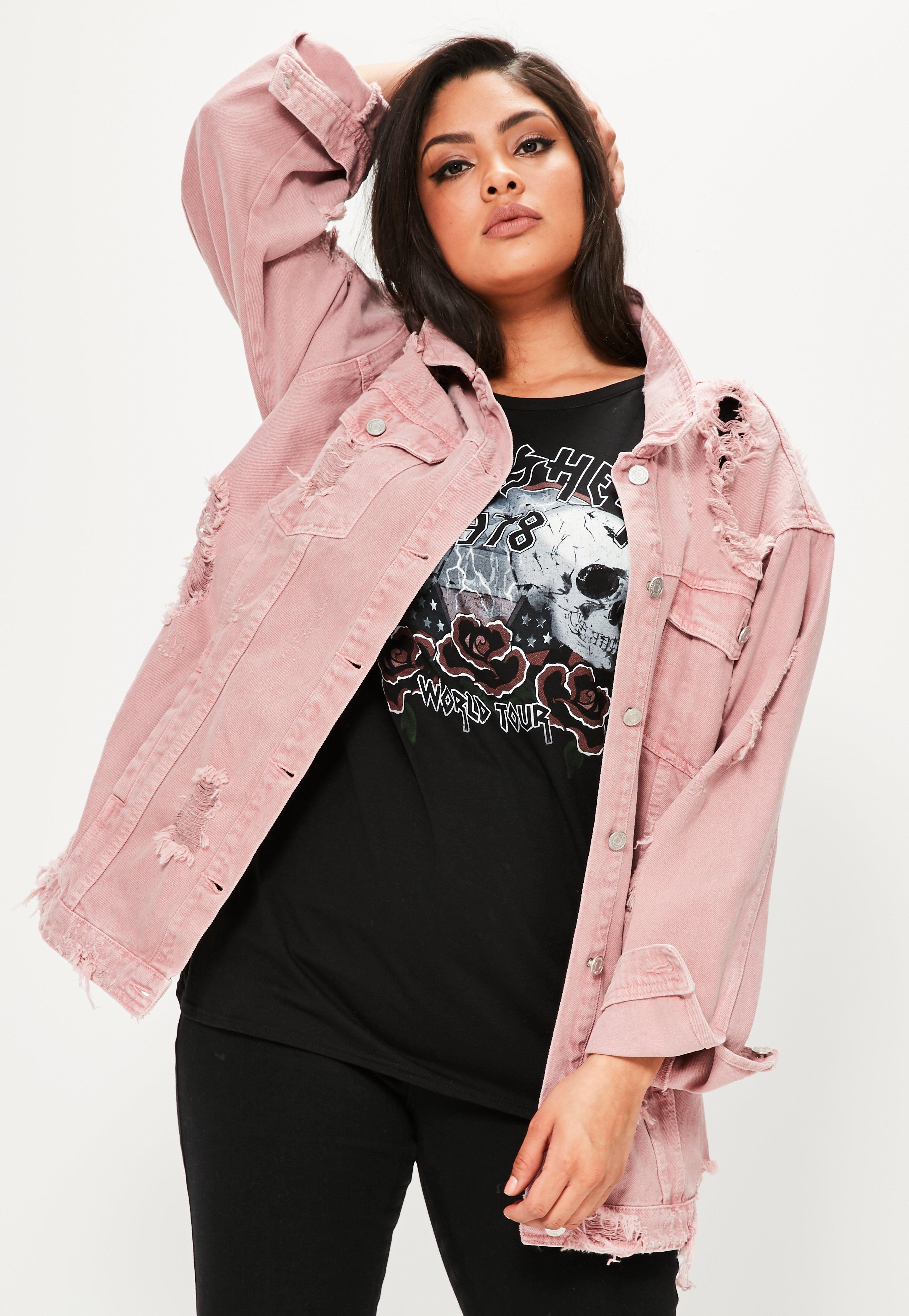 Pink ripped denim jacket Clearance