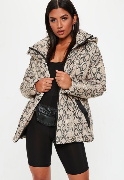 snake print puffer coat