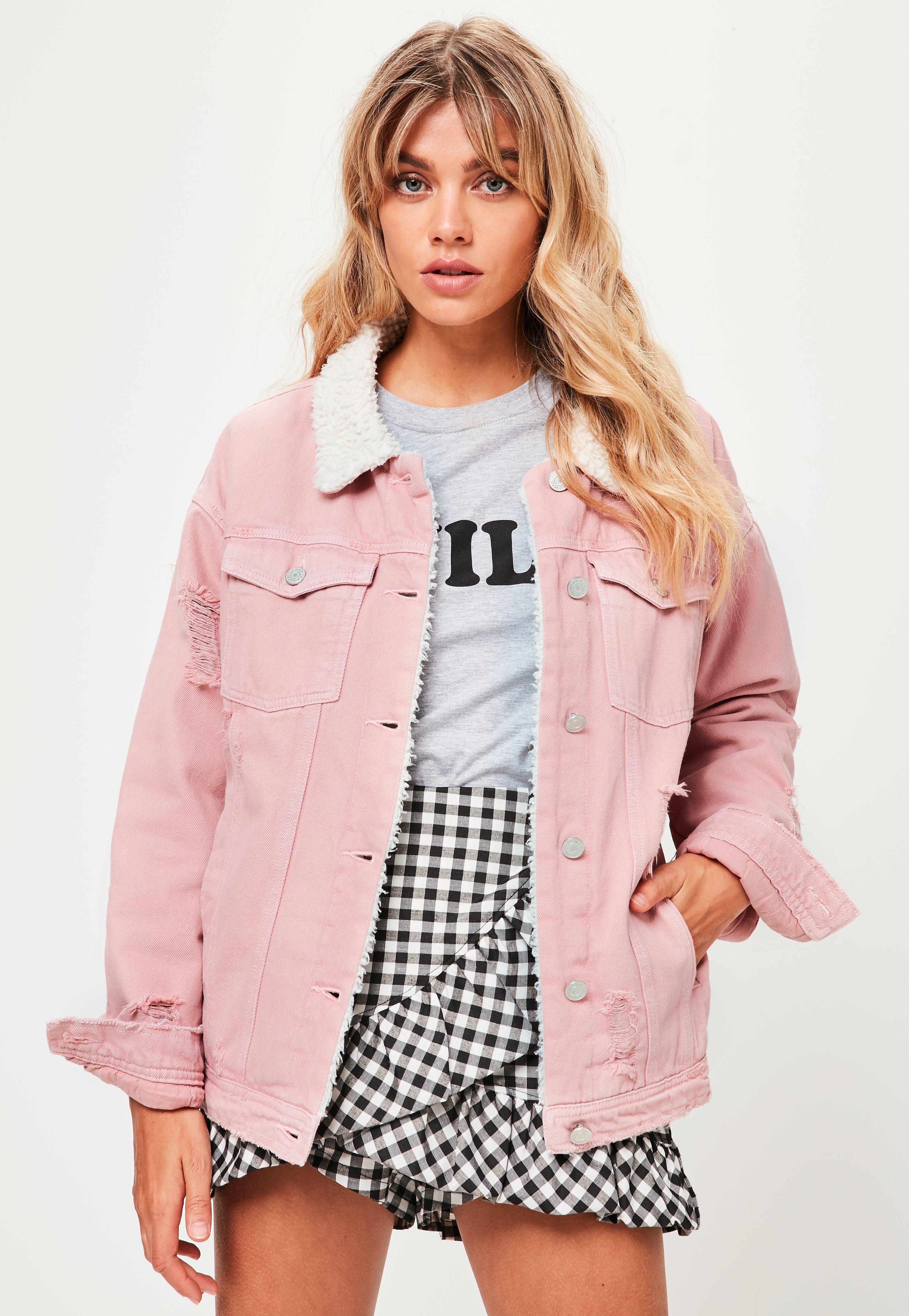 Missguided Pink Borg Lined Denim Jacket 