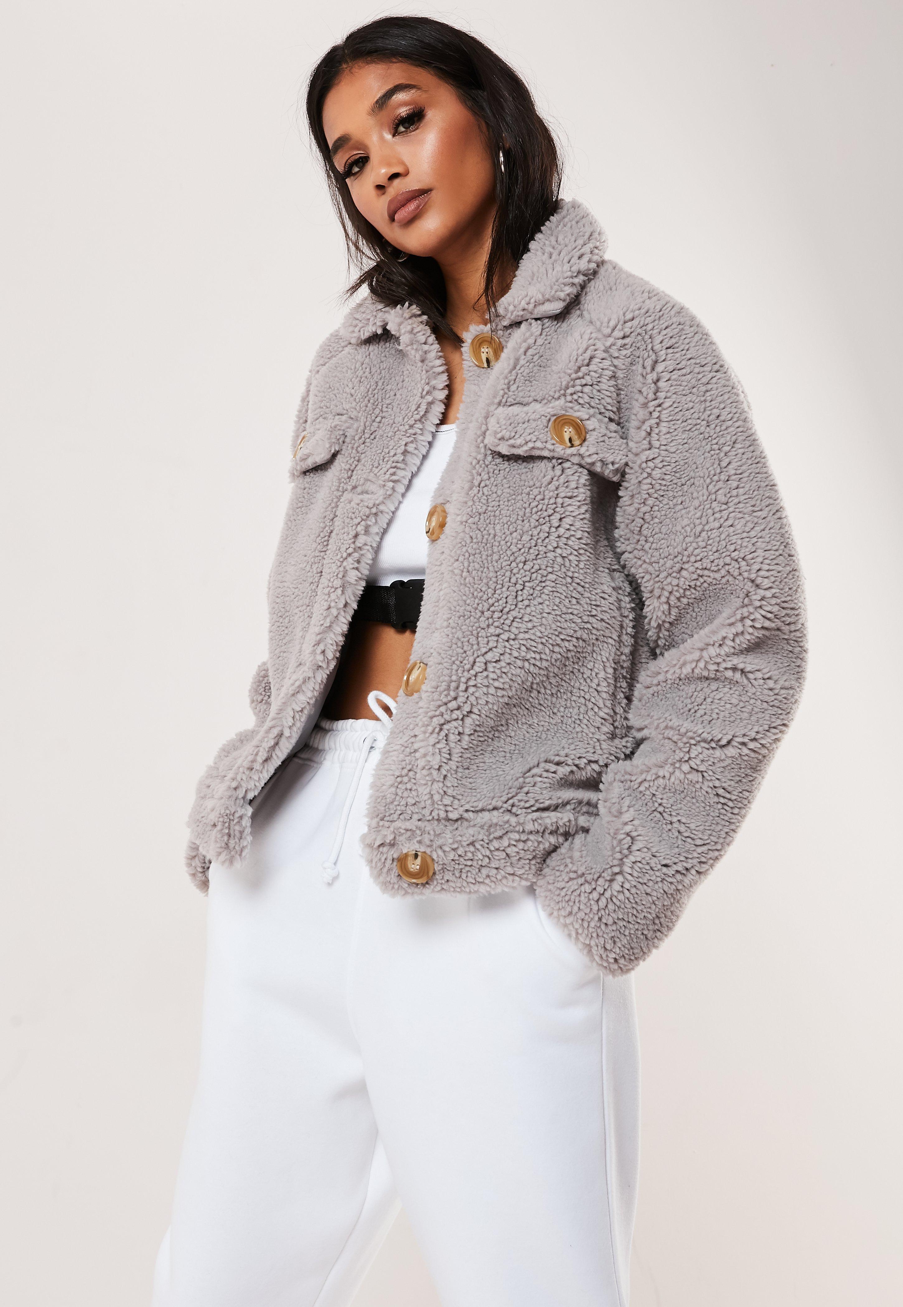 white cropped teddy jacket