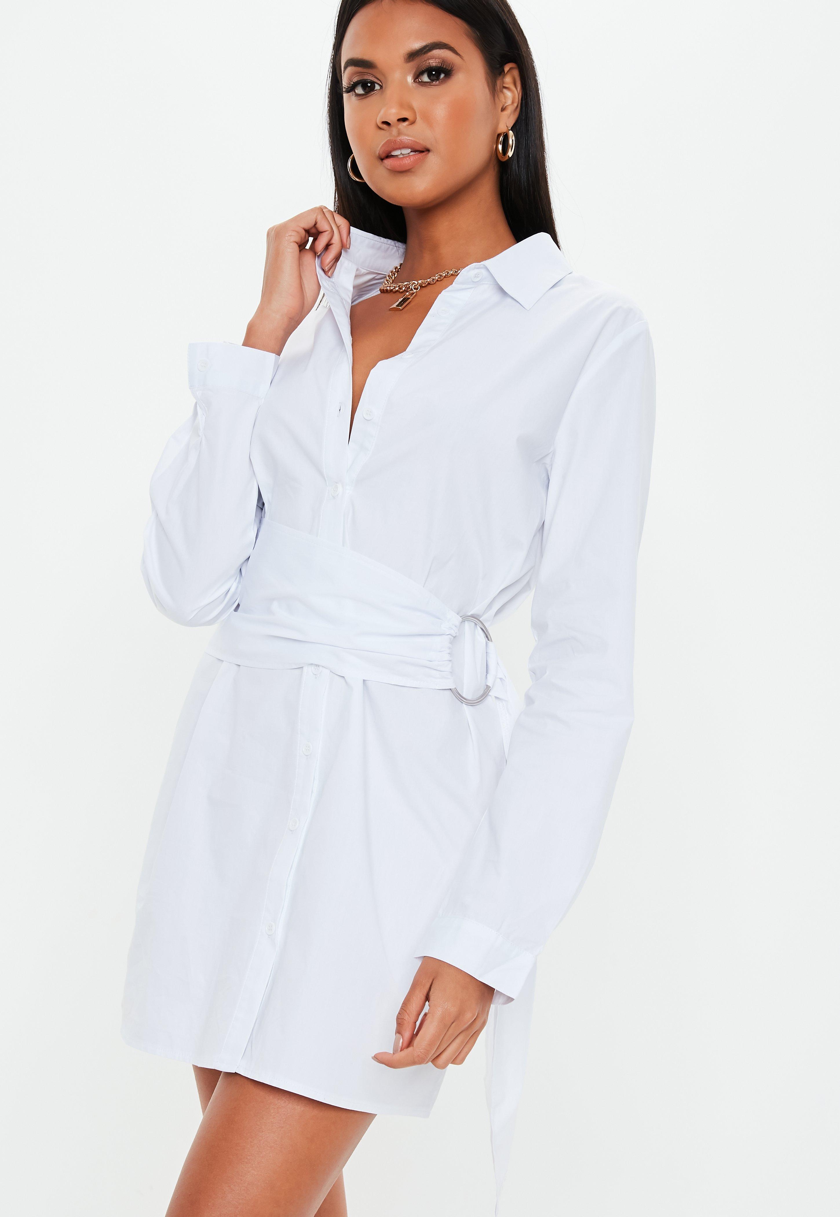 belted shirt dress white