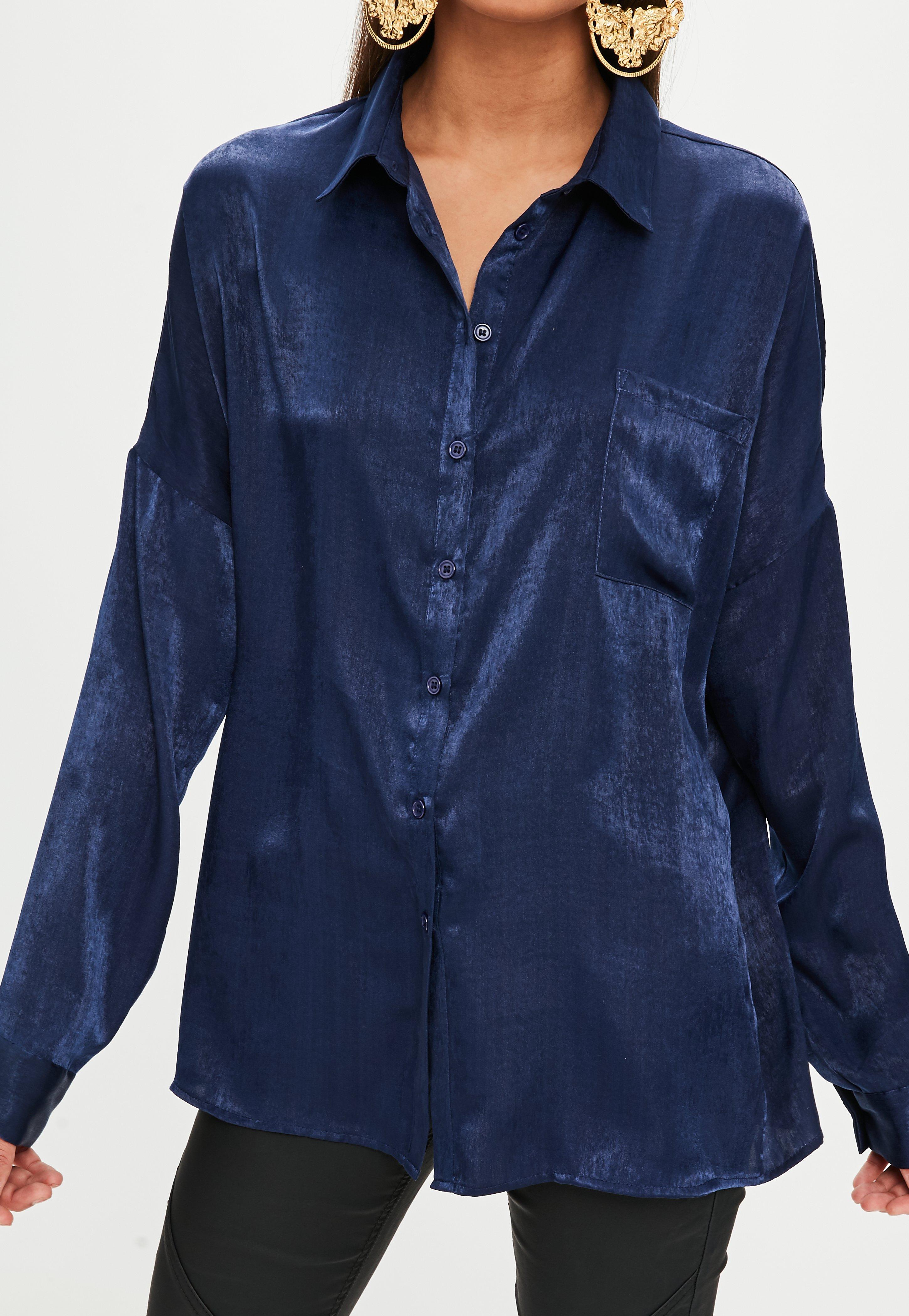 Lyst - Missguided Blue Basic Satin Shirt in Blue