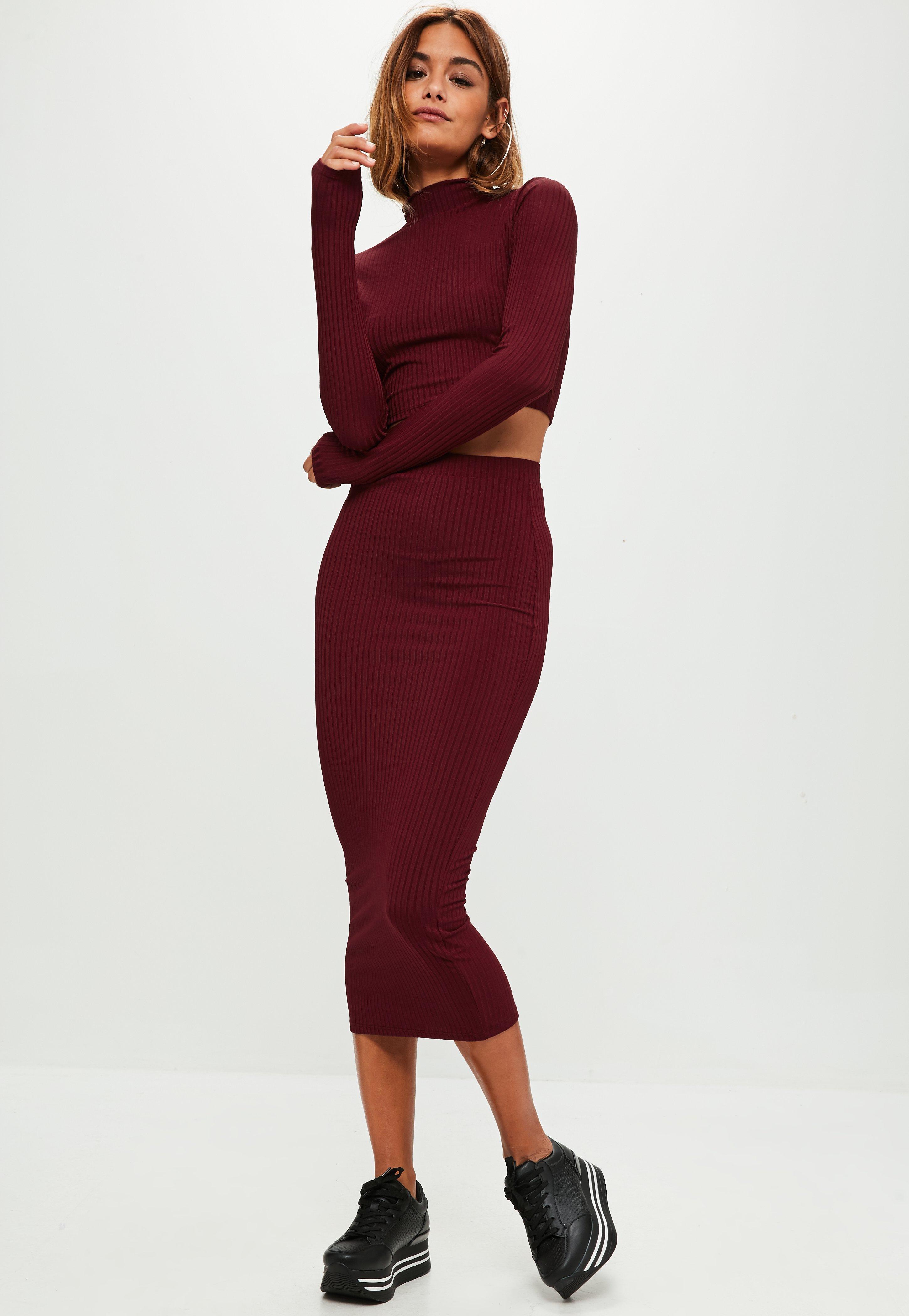 Missguided Synthetic Burgundy Ribbed 