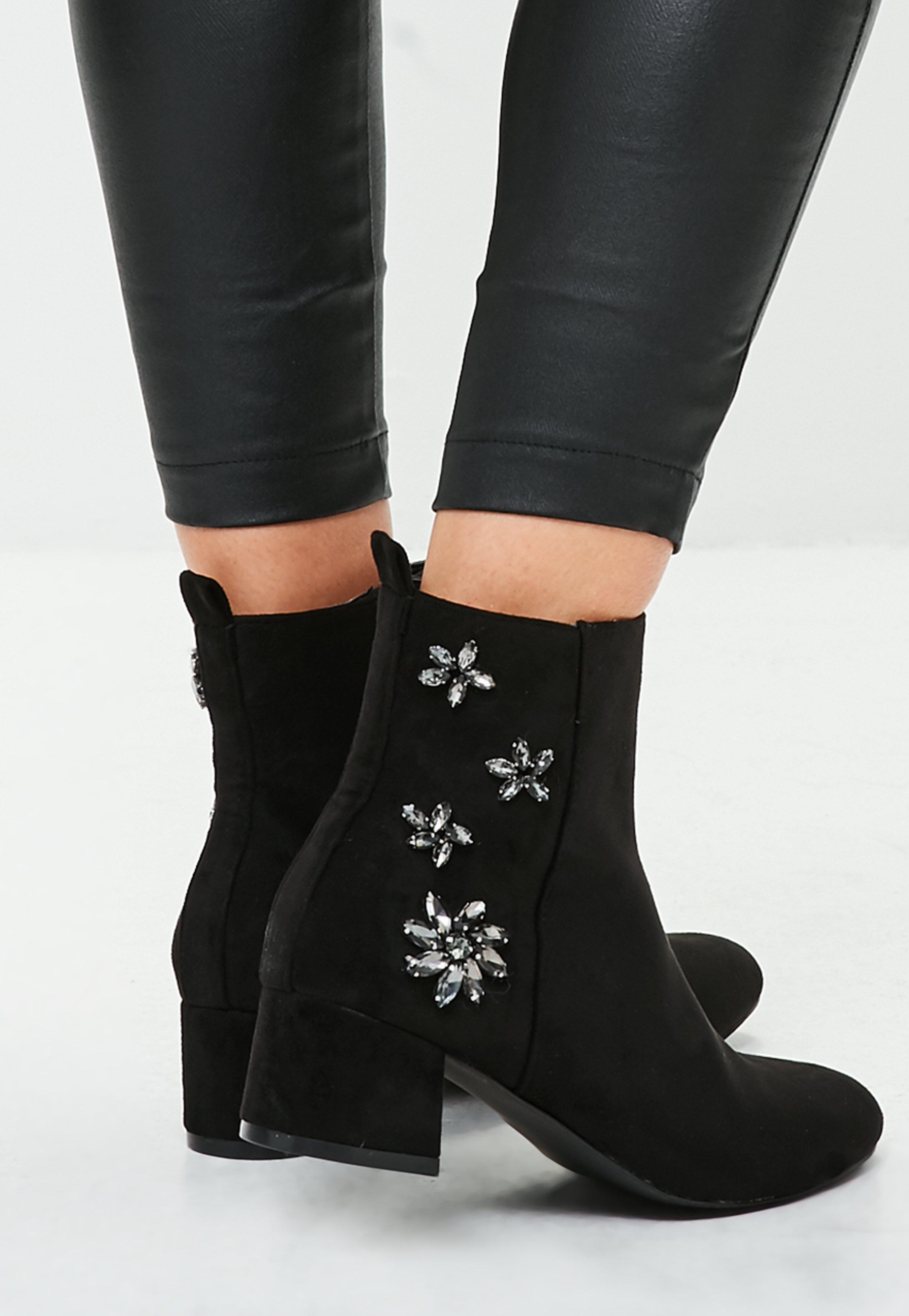 Missguided Black Embellished Back Ankle Boots - Lyst