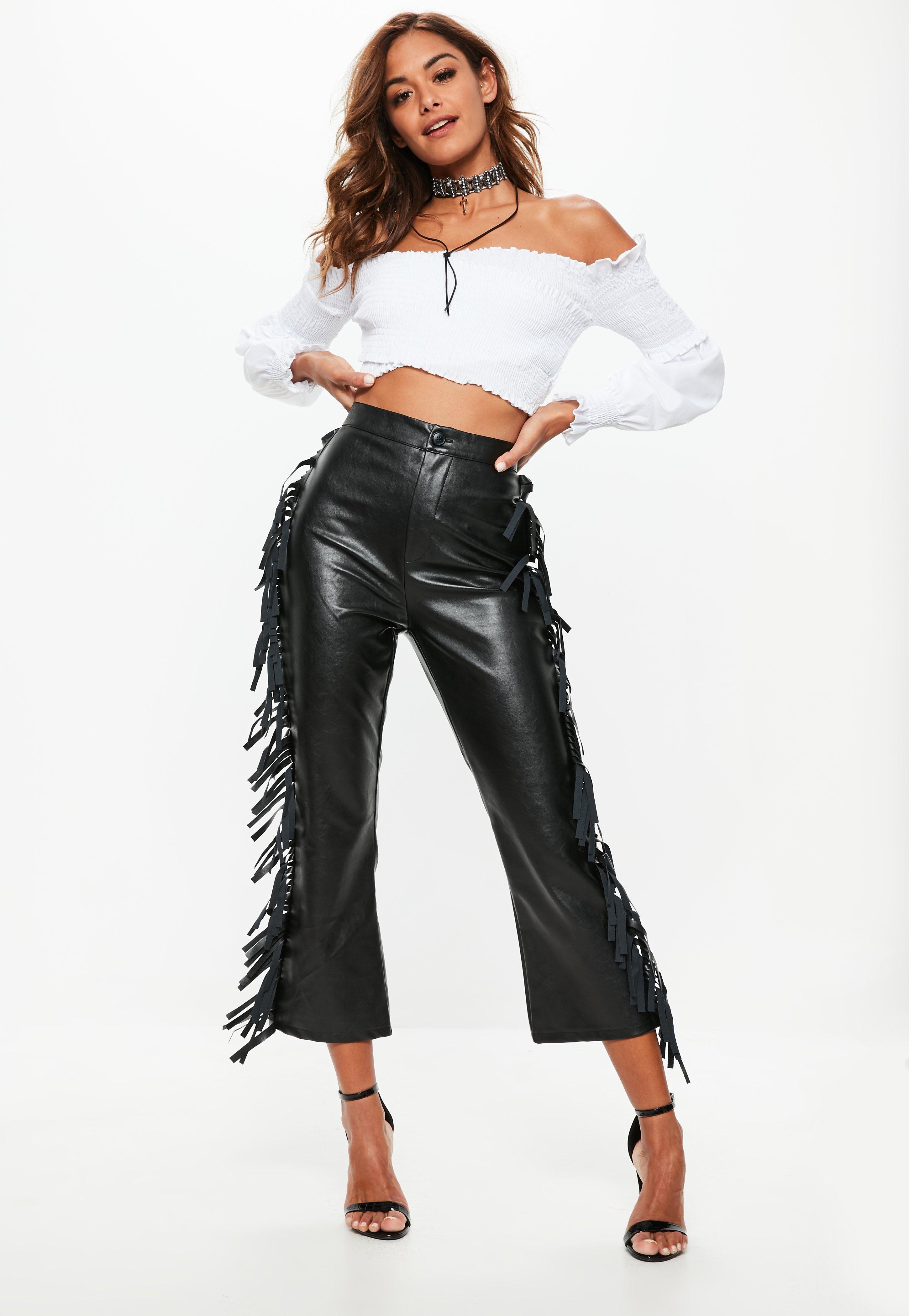 faux leather kick flare trousers