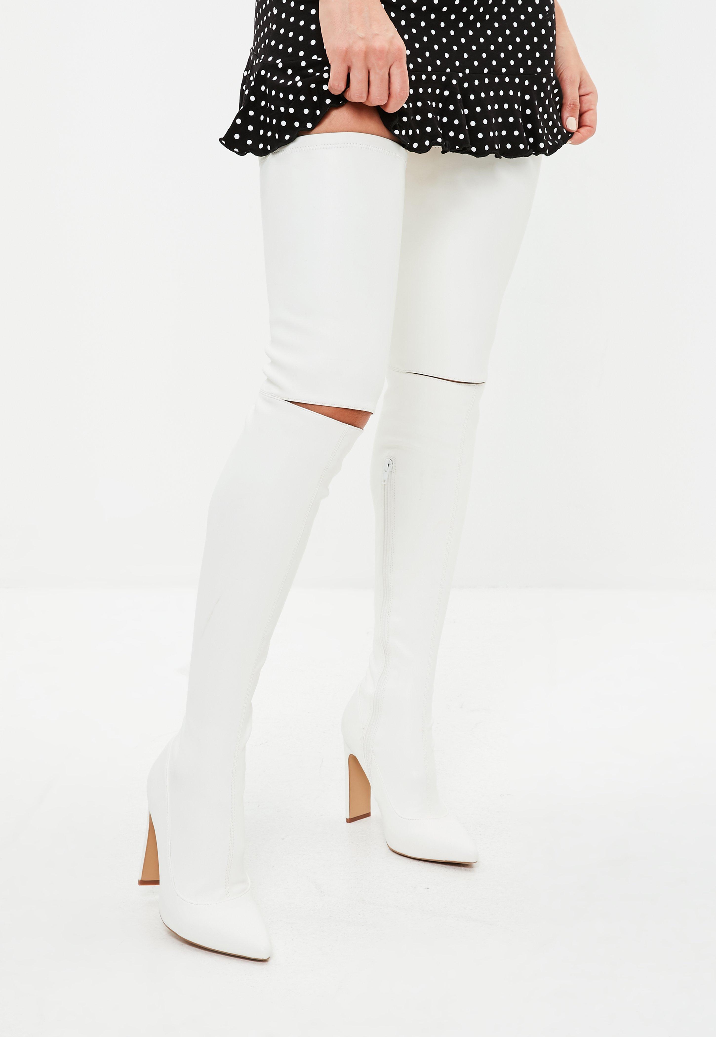 Lyst Missguided White Slashed Detail Over The Knee Boot In White