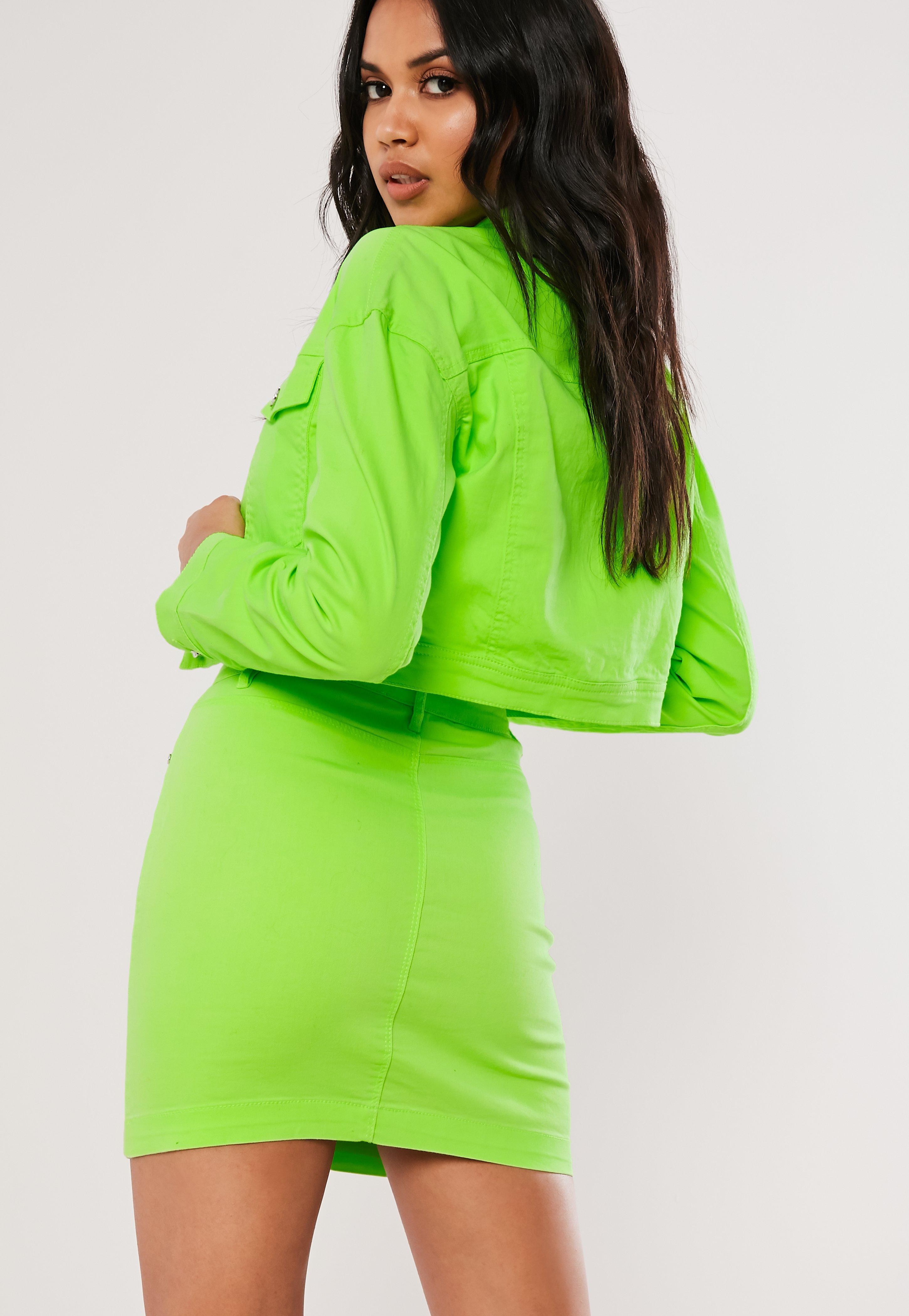 bright green denim skirt