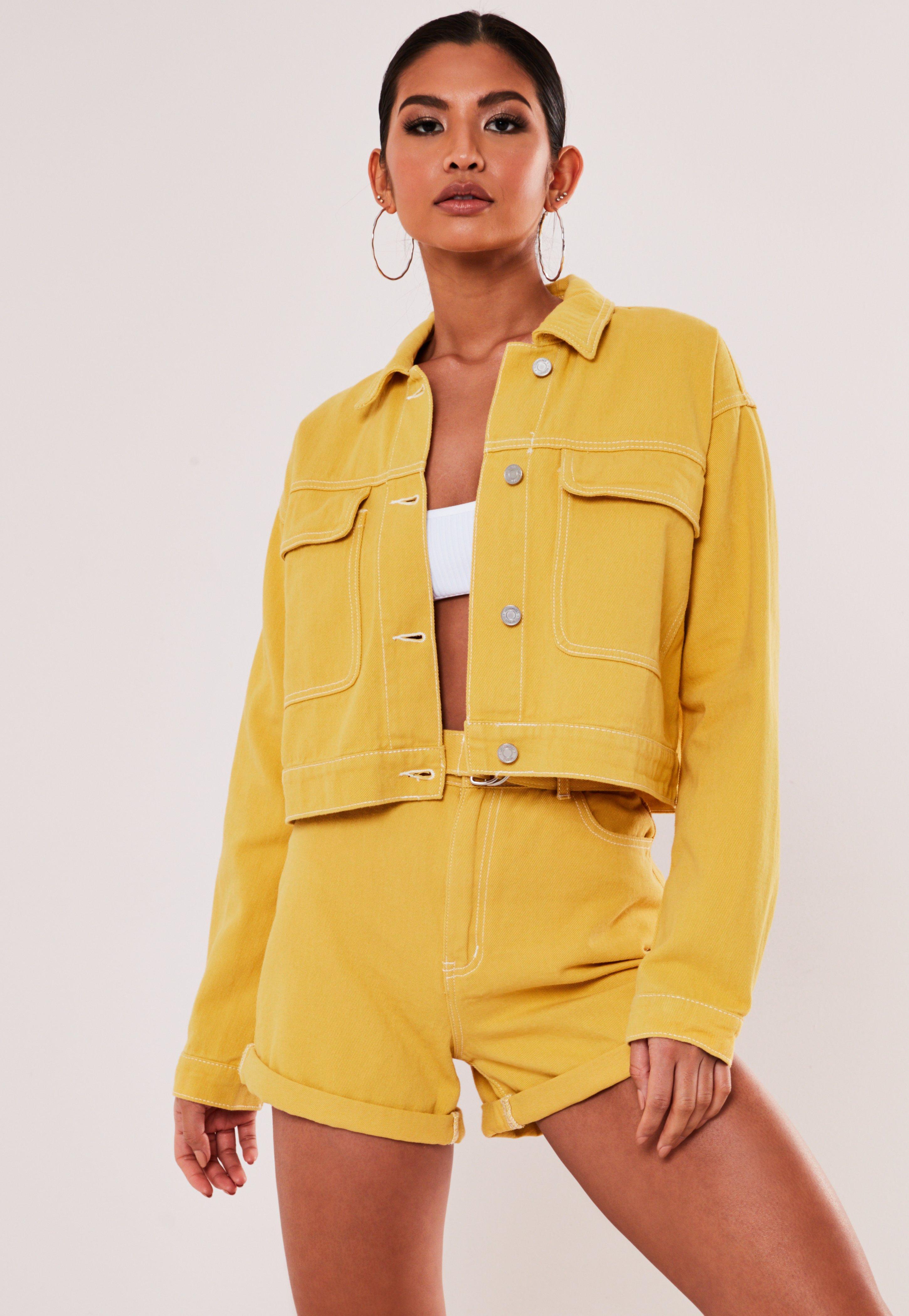 mustard cropped denim jacket