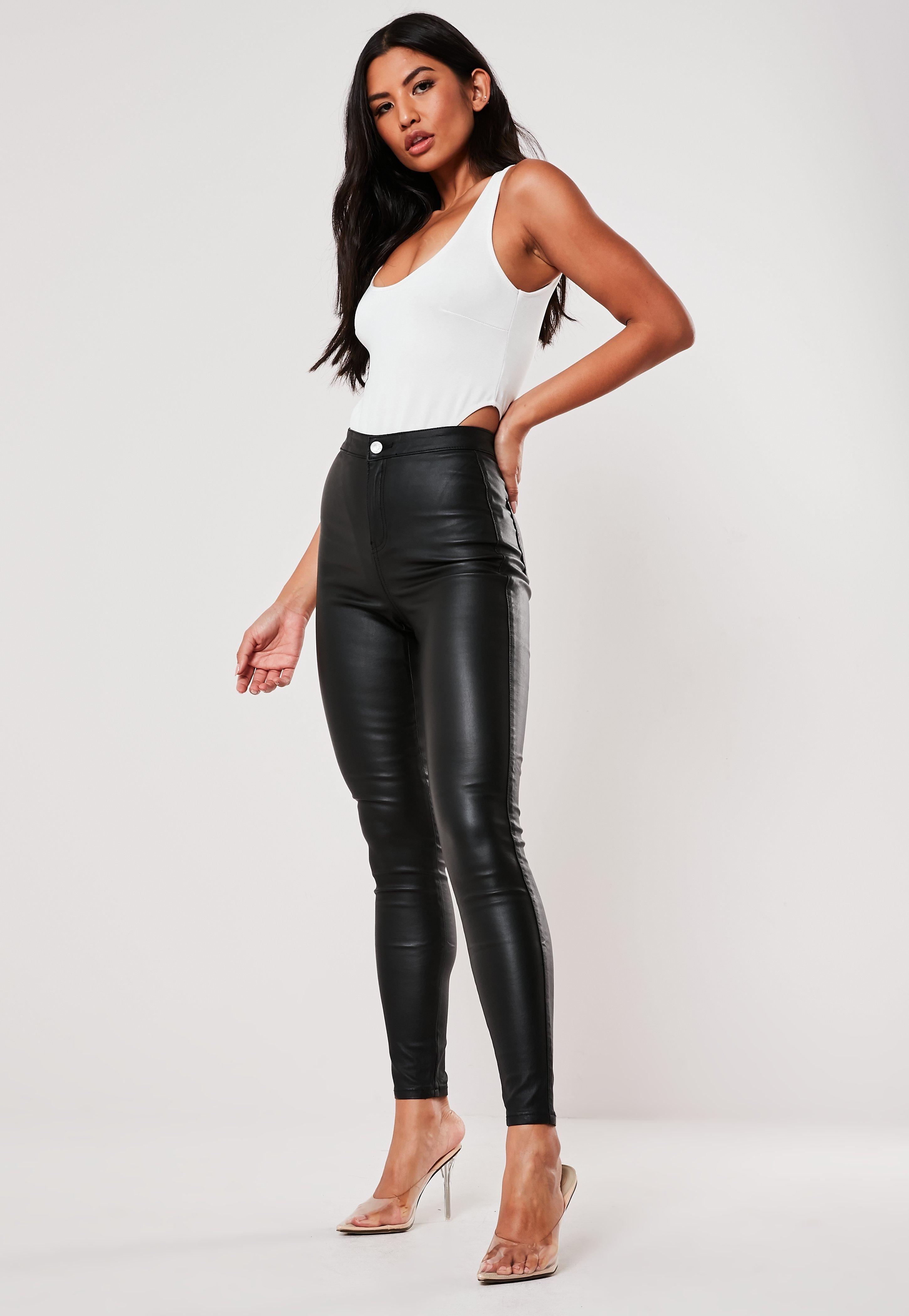 missguided high waisted coated skinny jeans