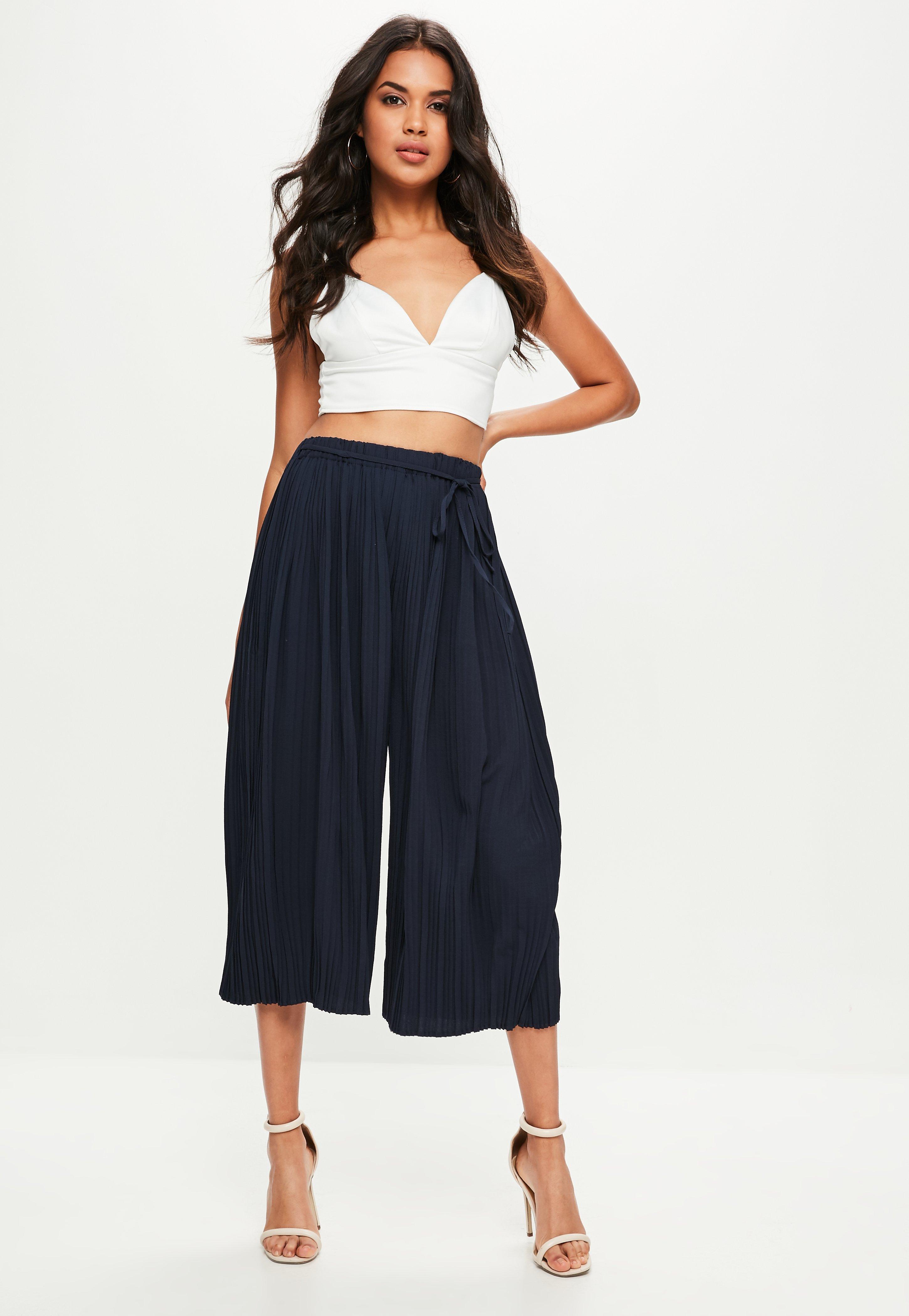 Lyst - Missguided Navy Pleated Culottes in Blue