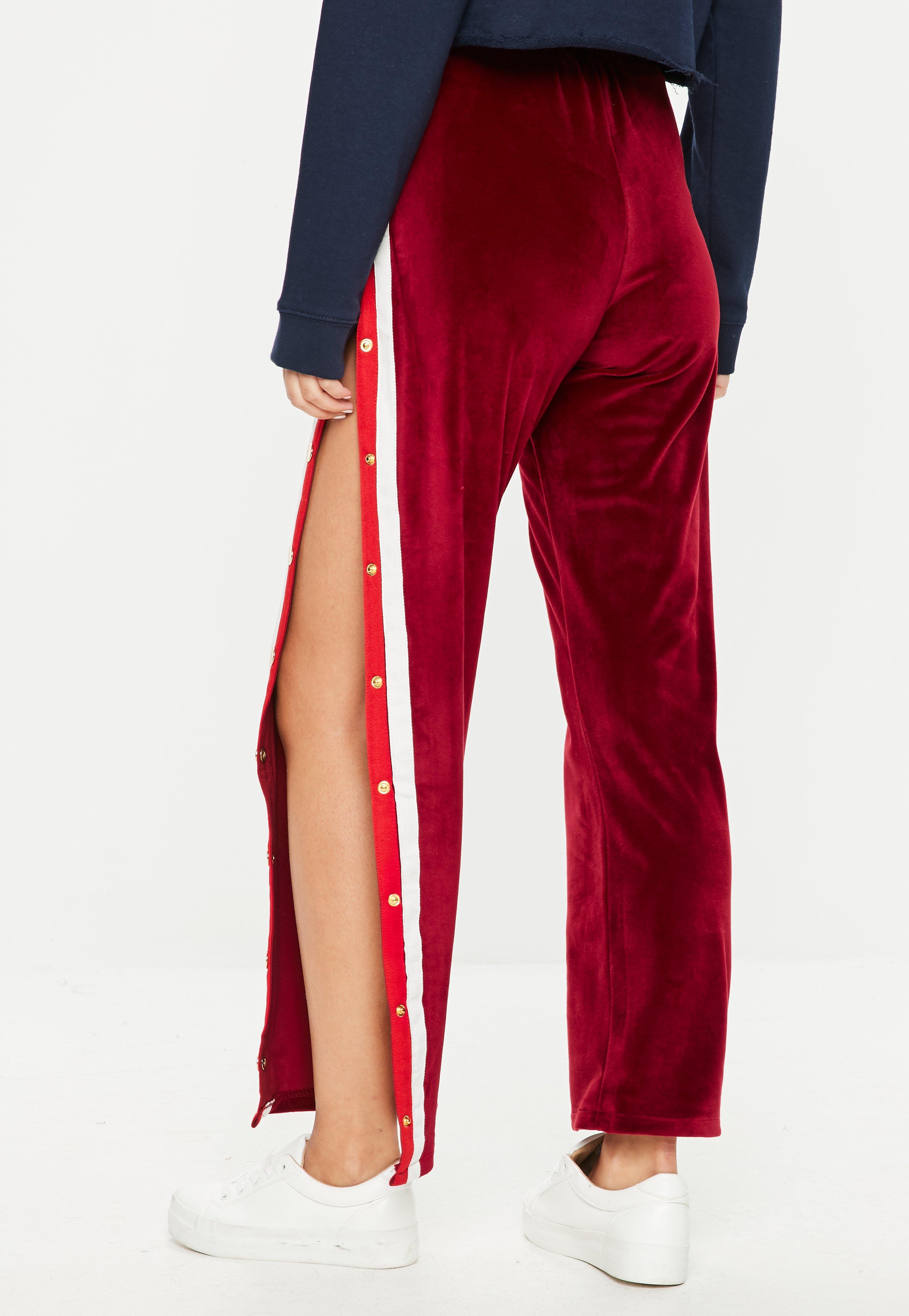 Lyst - Missguided Red Popper Side Stripe Velvet Wide Leg Trousers in Red