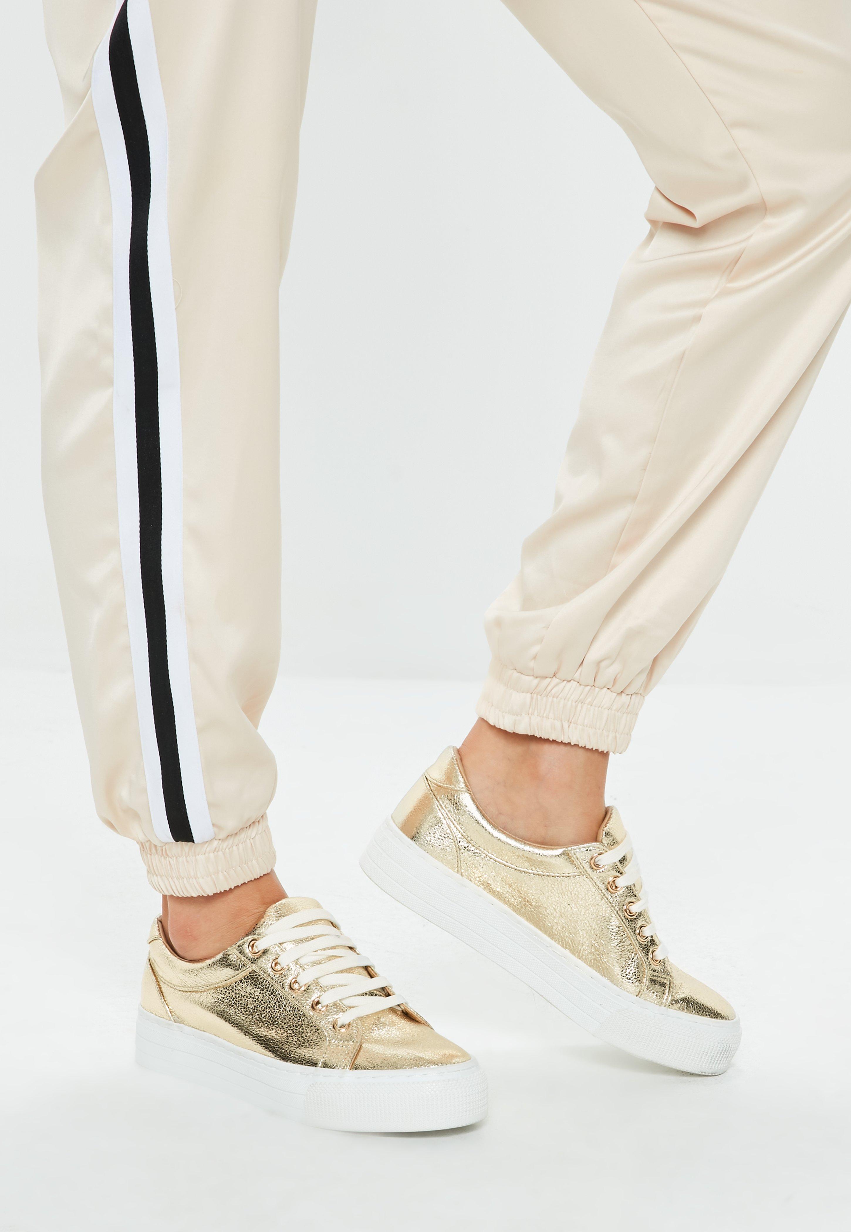 metallic flatform trainers