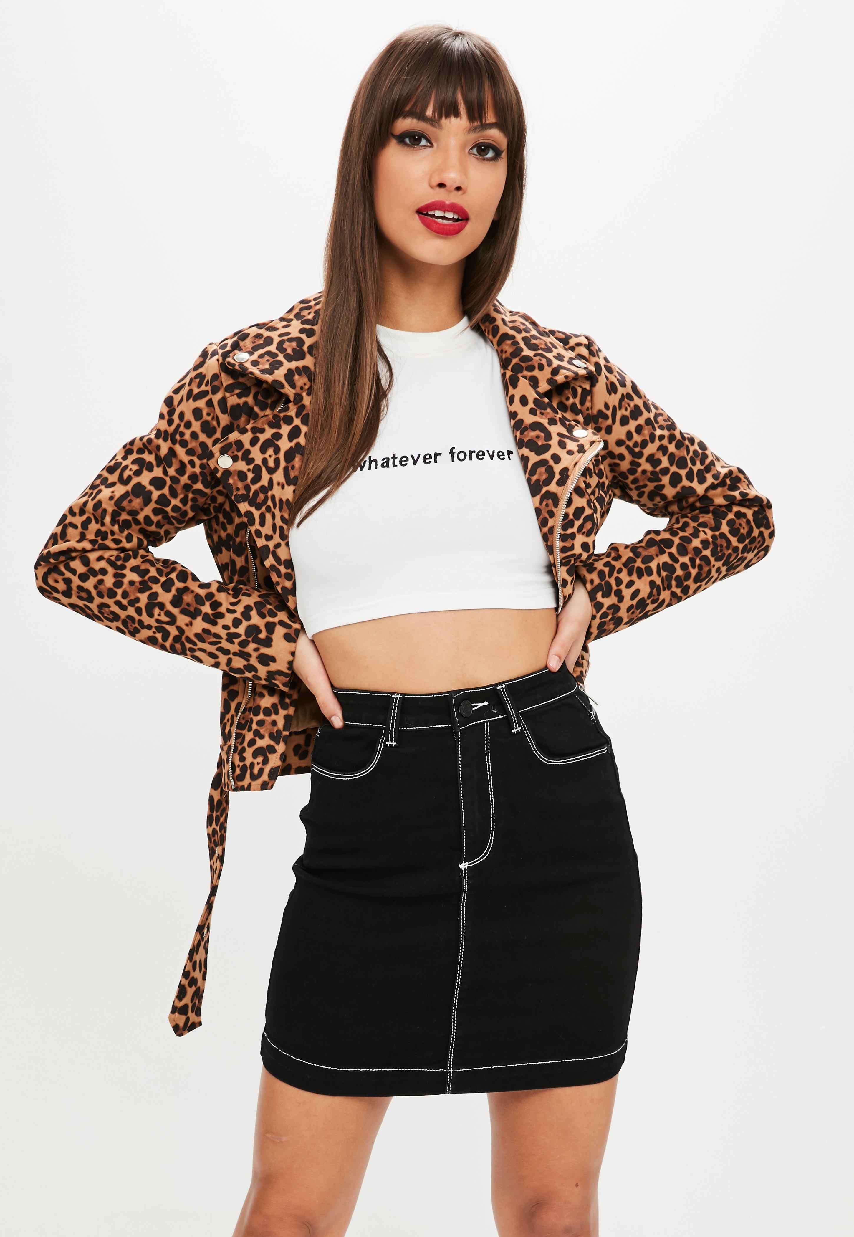 black contrast stitch denim skirt