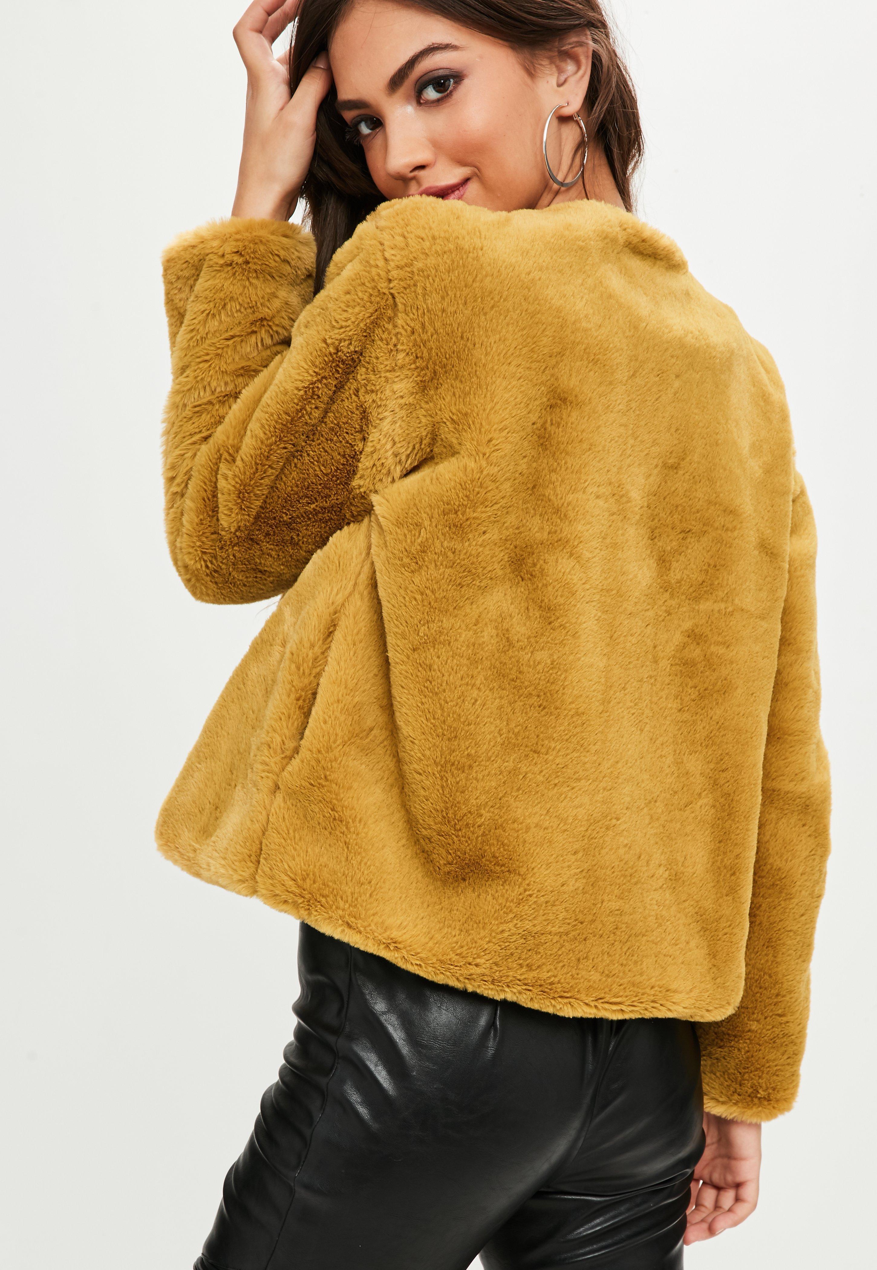 Missguided Mustard Yellow Short Faux Fur Jacket - Lyst