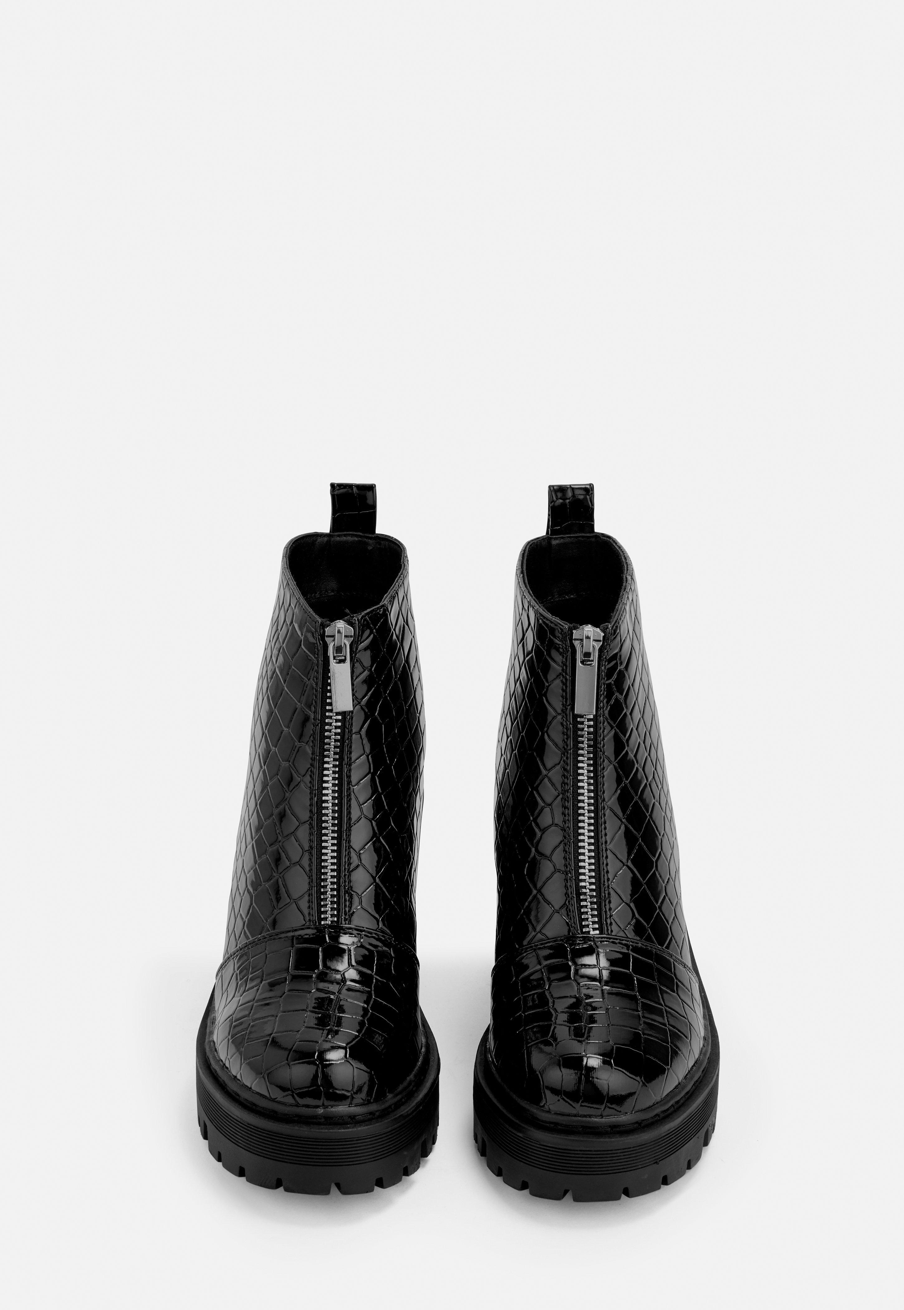 chunky black croc boots