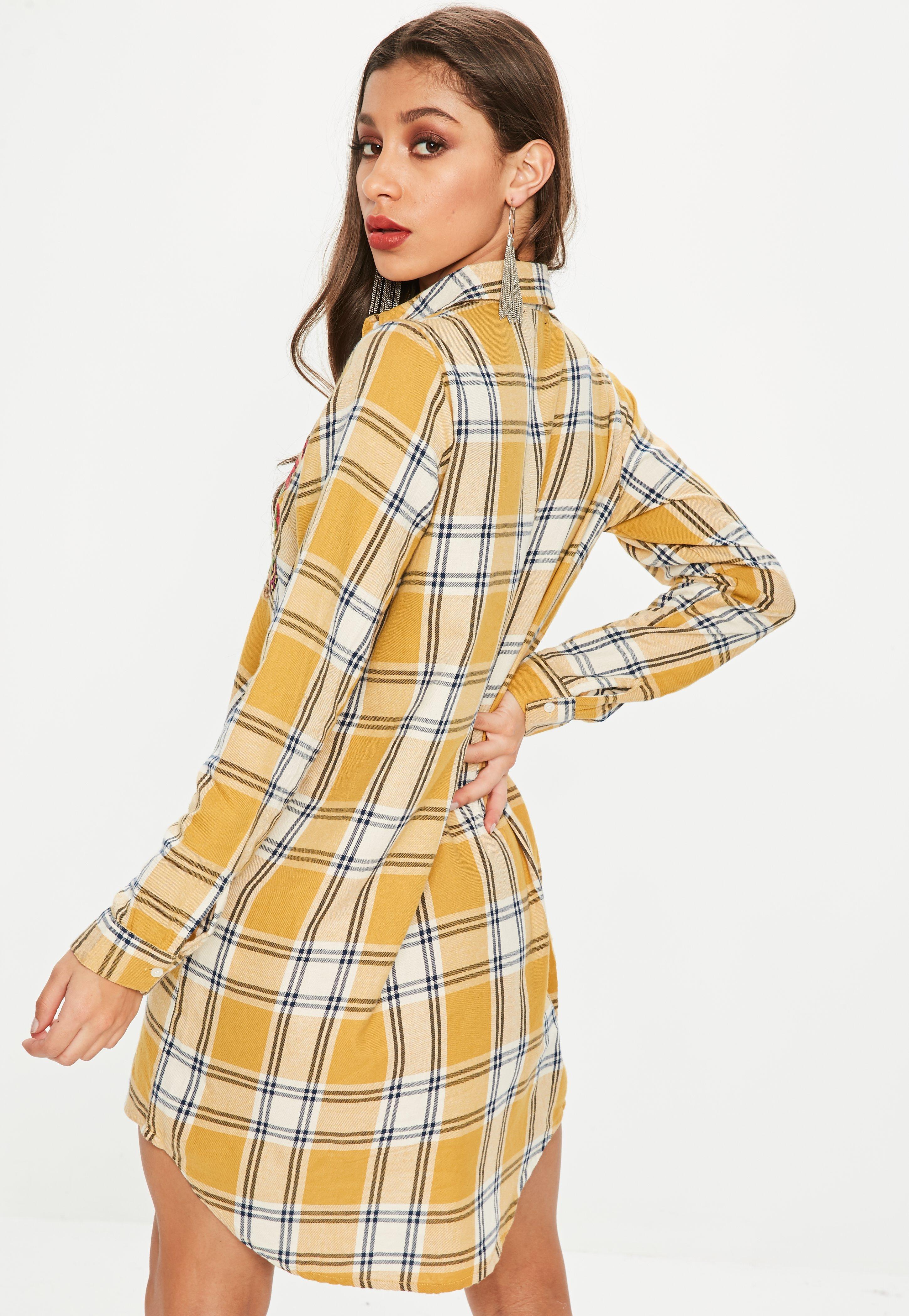yellow check shirt dress
