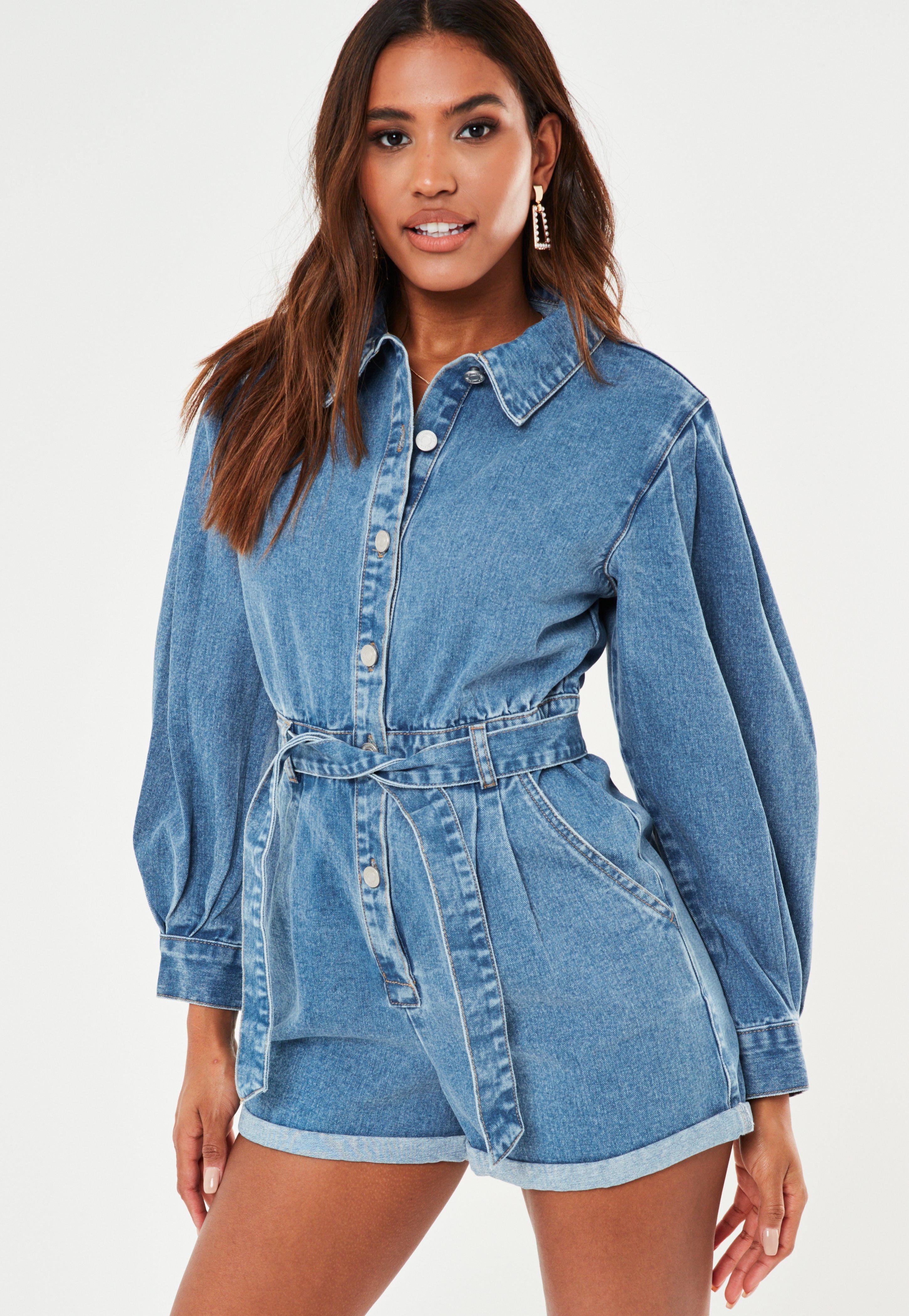 Long sleeve denim playsuit Clearance