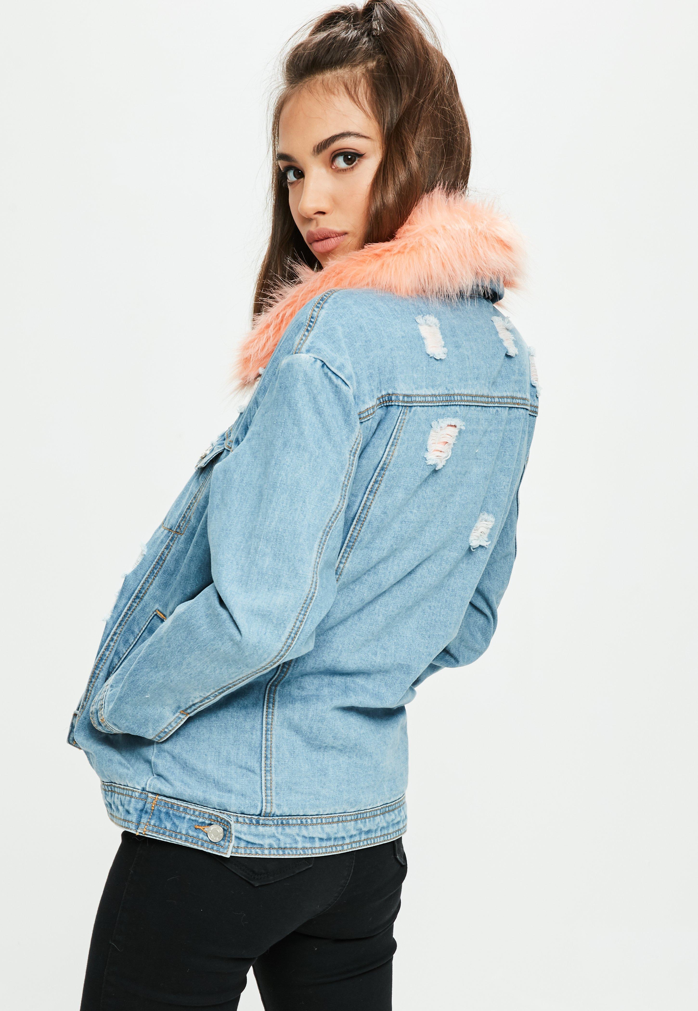 jean jacket pink fur collar