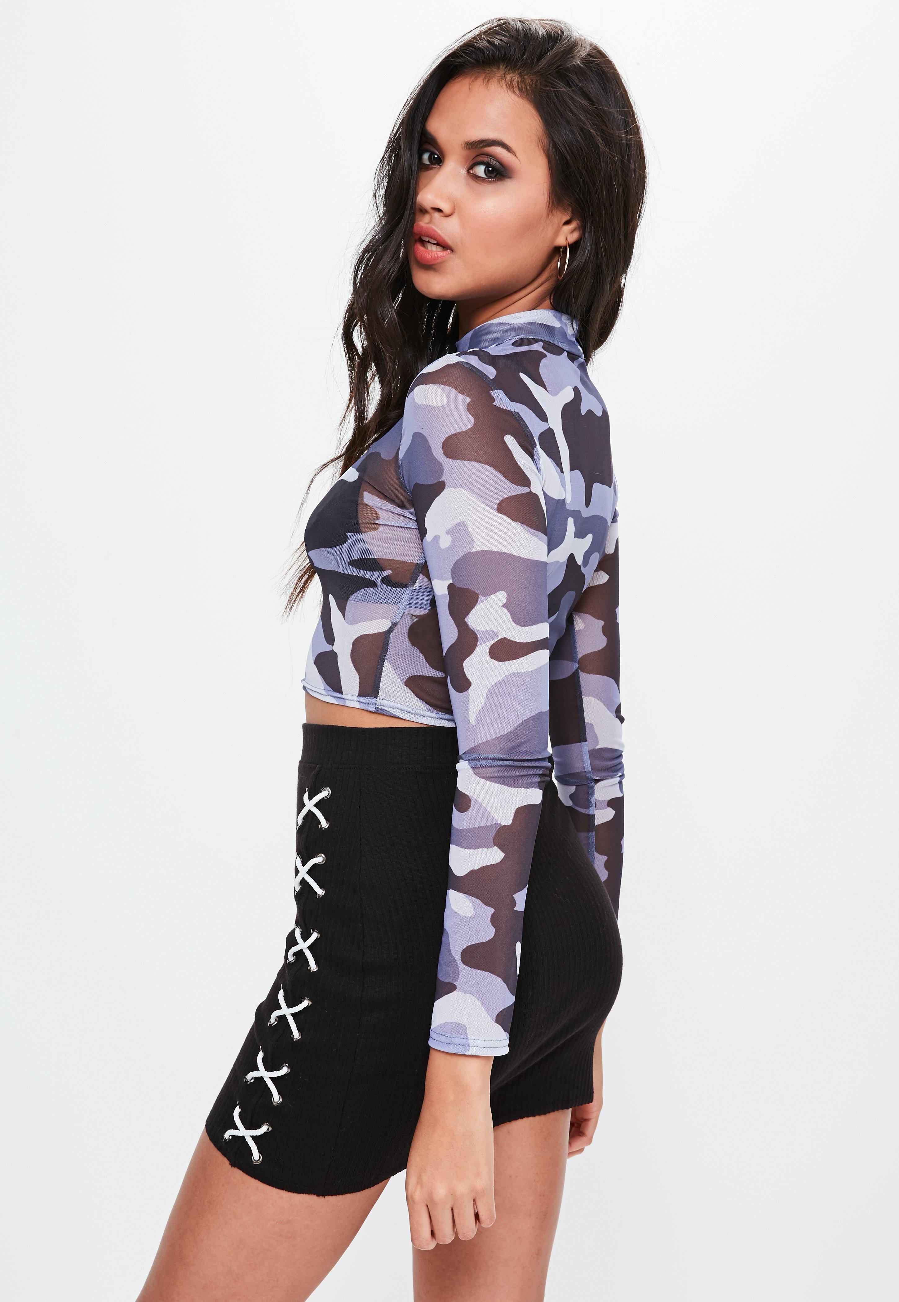 blue camo mesh top