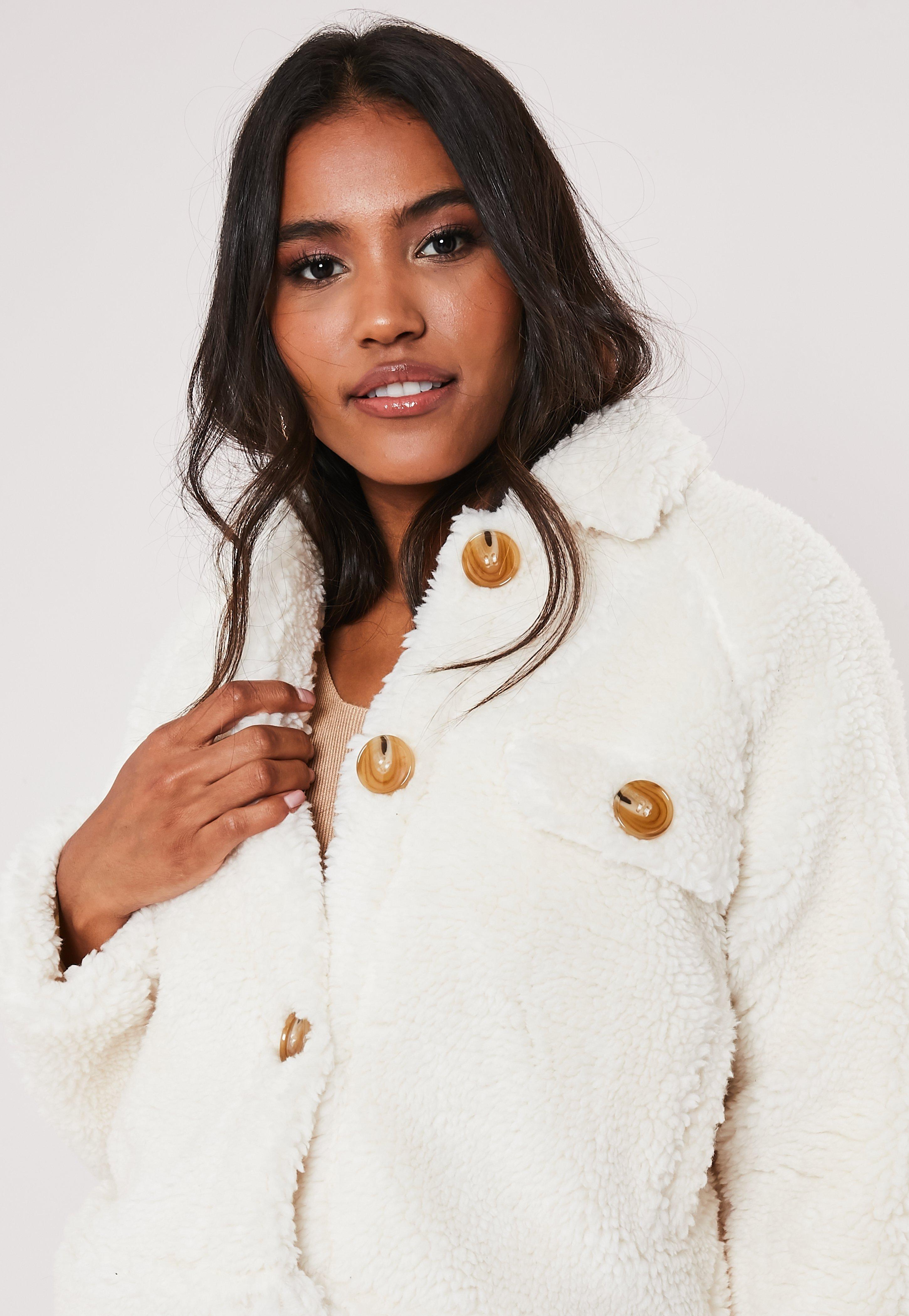 white cropped teddy jacket