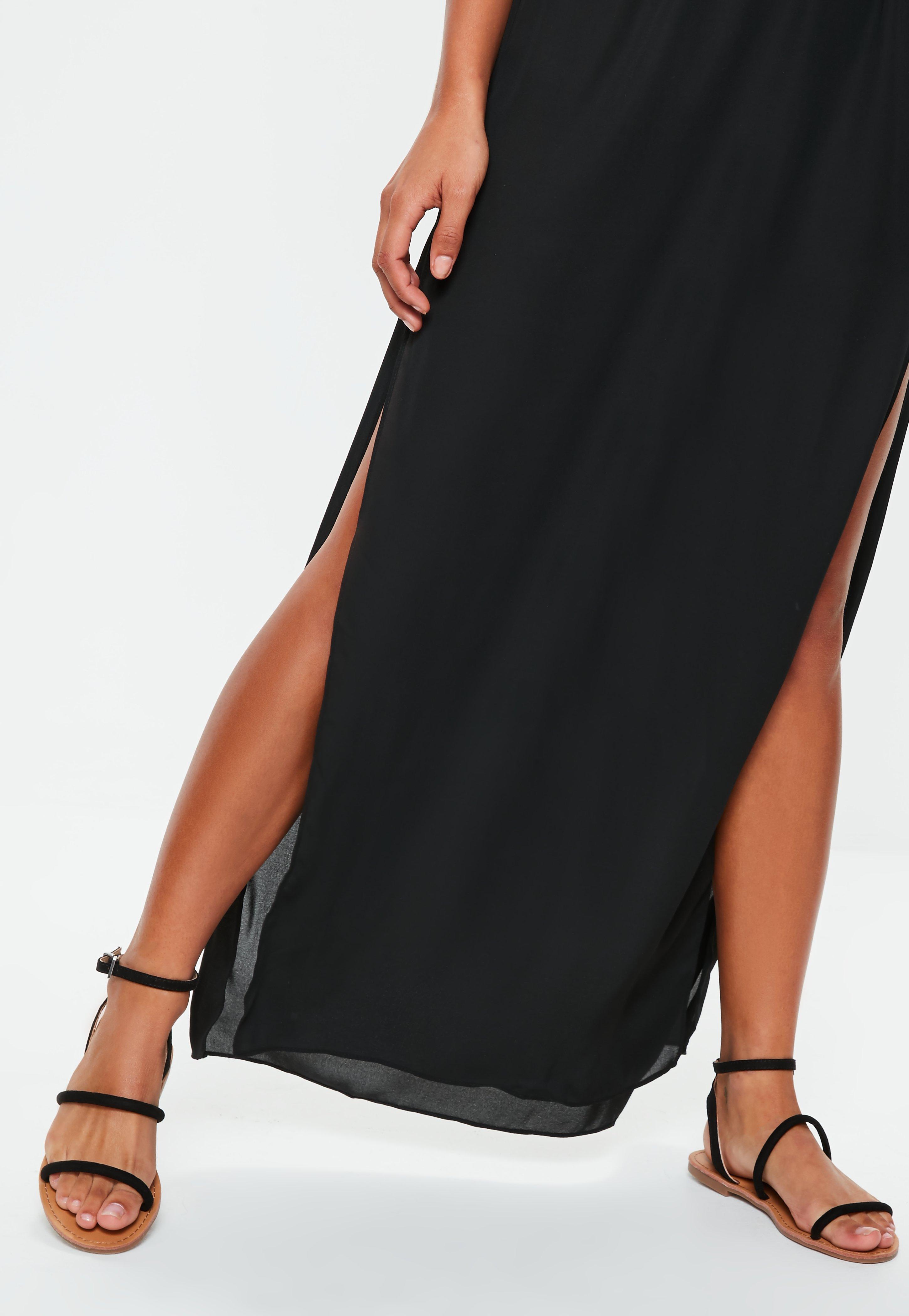 Missguided Synthetic Black Double Split Maxi Skirt - Lyst