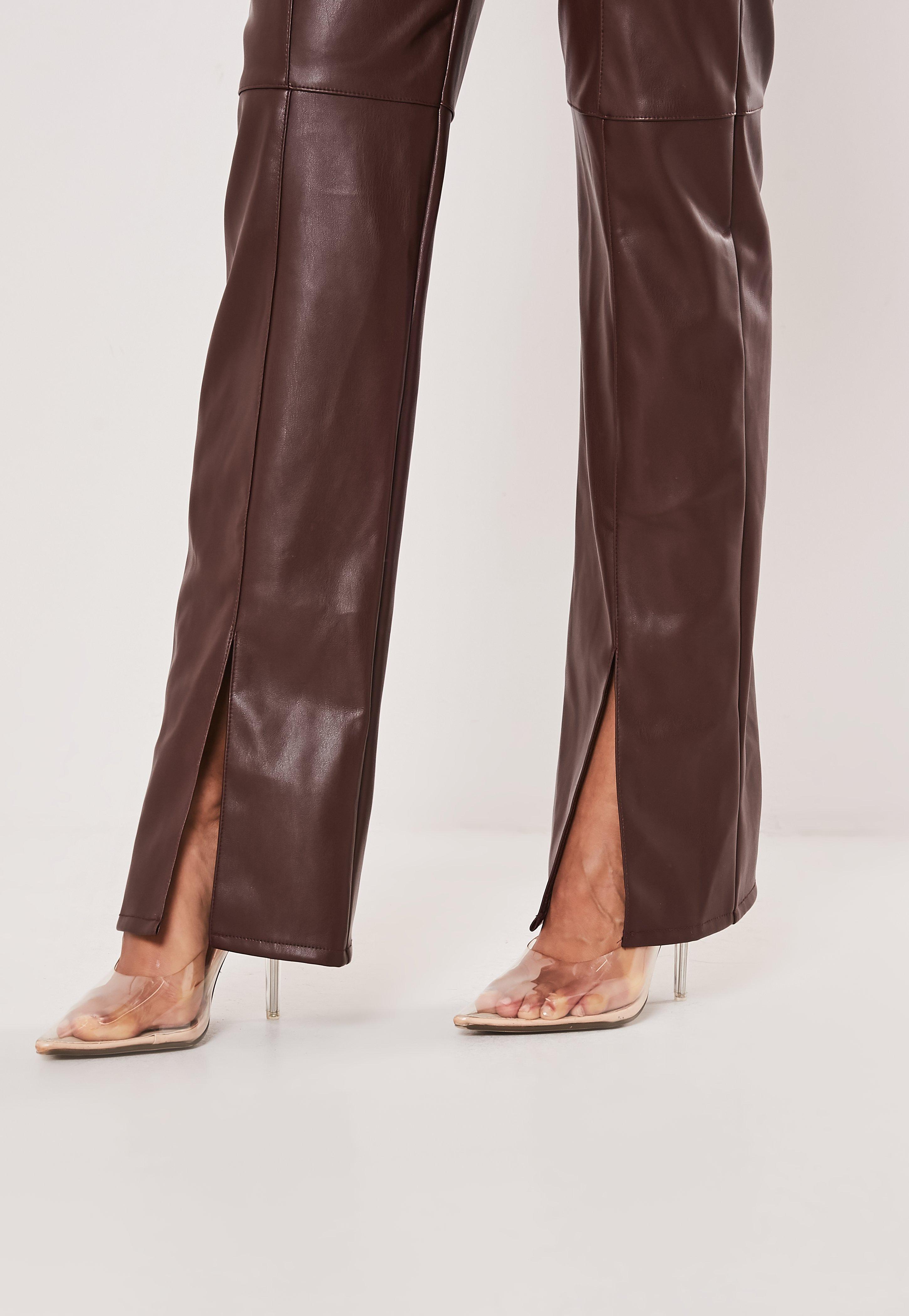 leather split front trousers