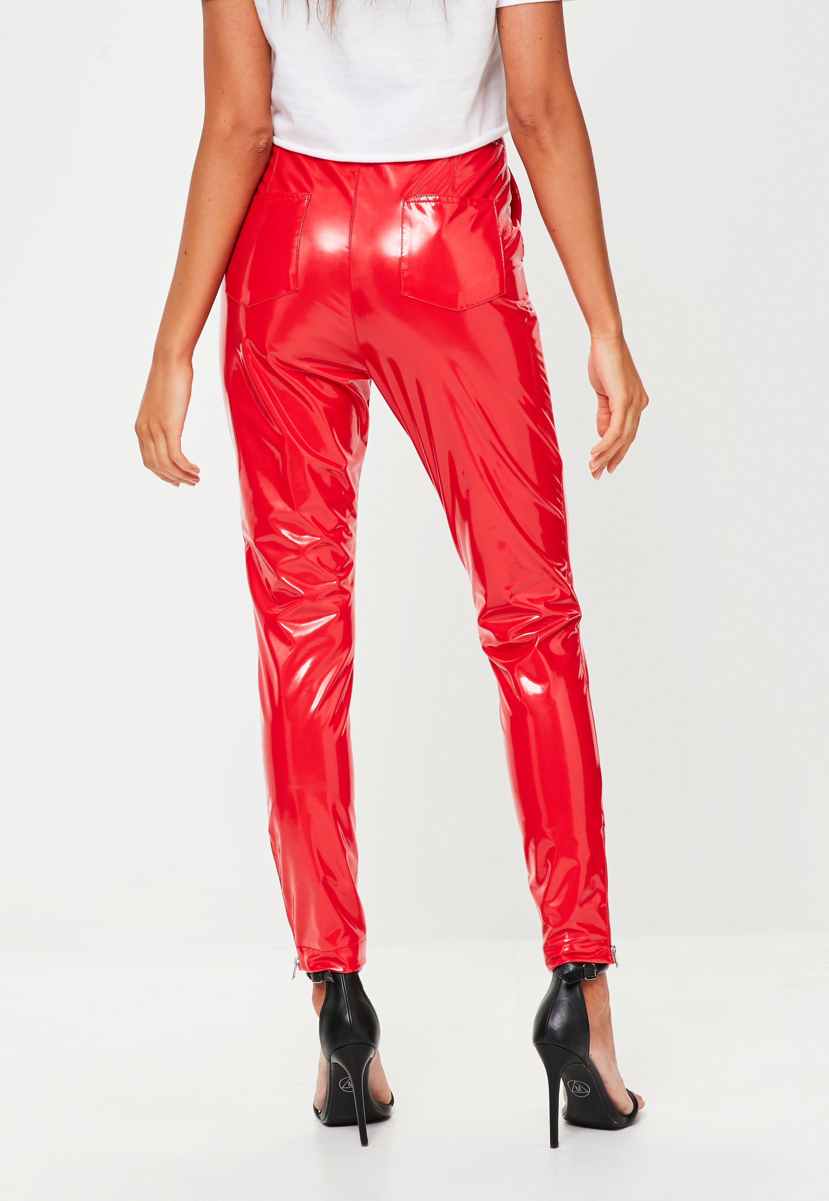 Missguided Red Ankle Grazer Vinyl Skinny Trousers - Lyst