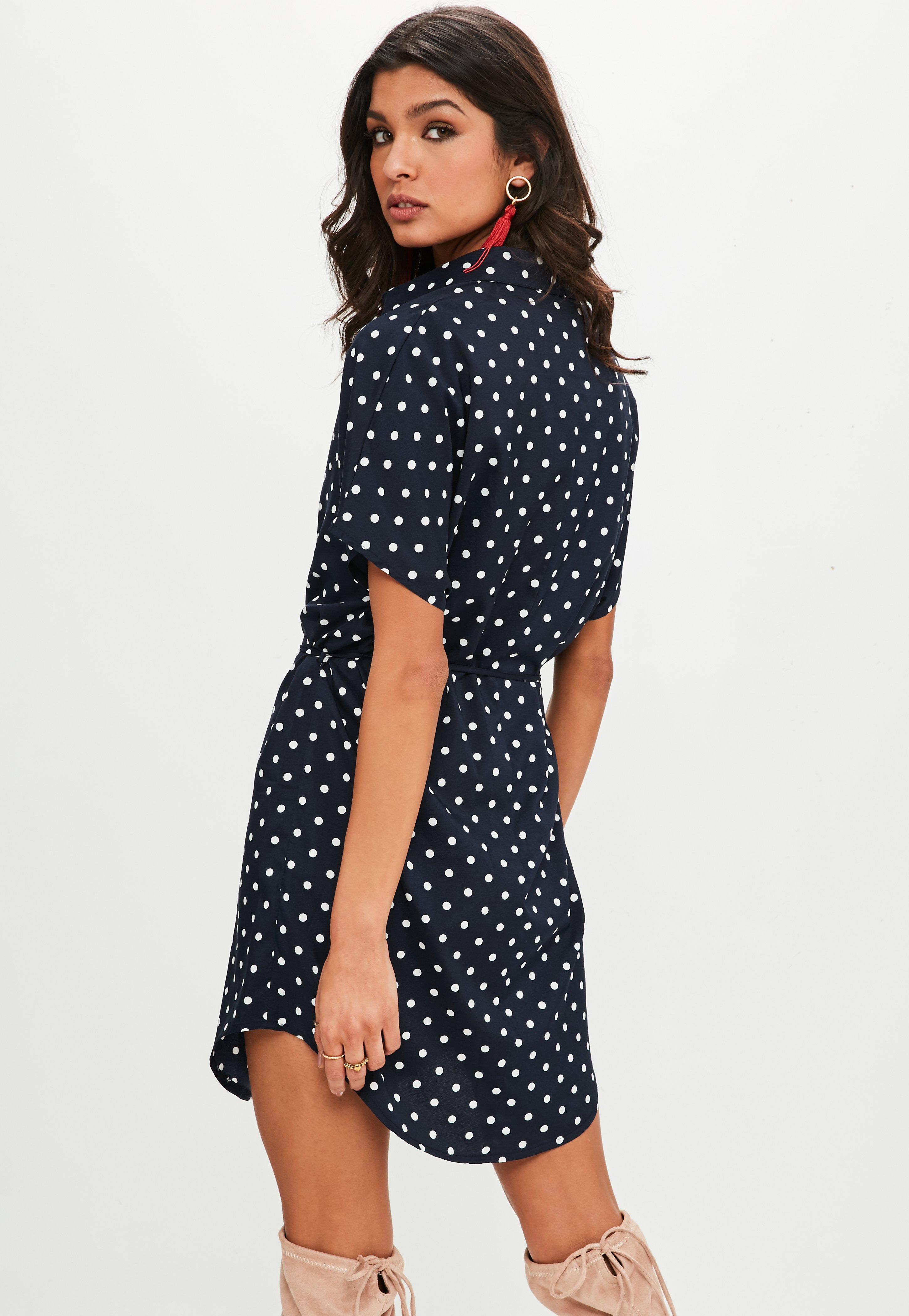 navy polka dot shirt dress