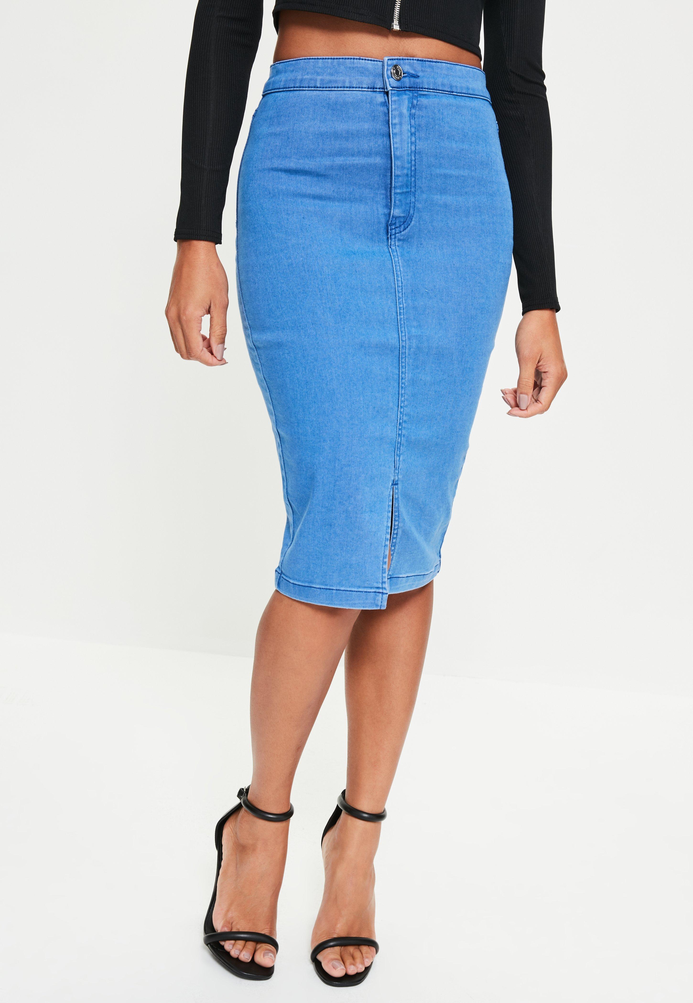 Missguided Blue High Waisted Midi Denim Skirt Lyst