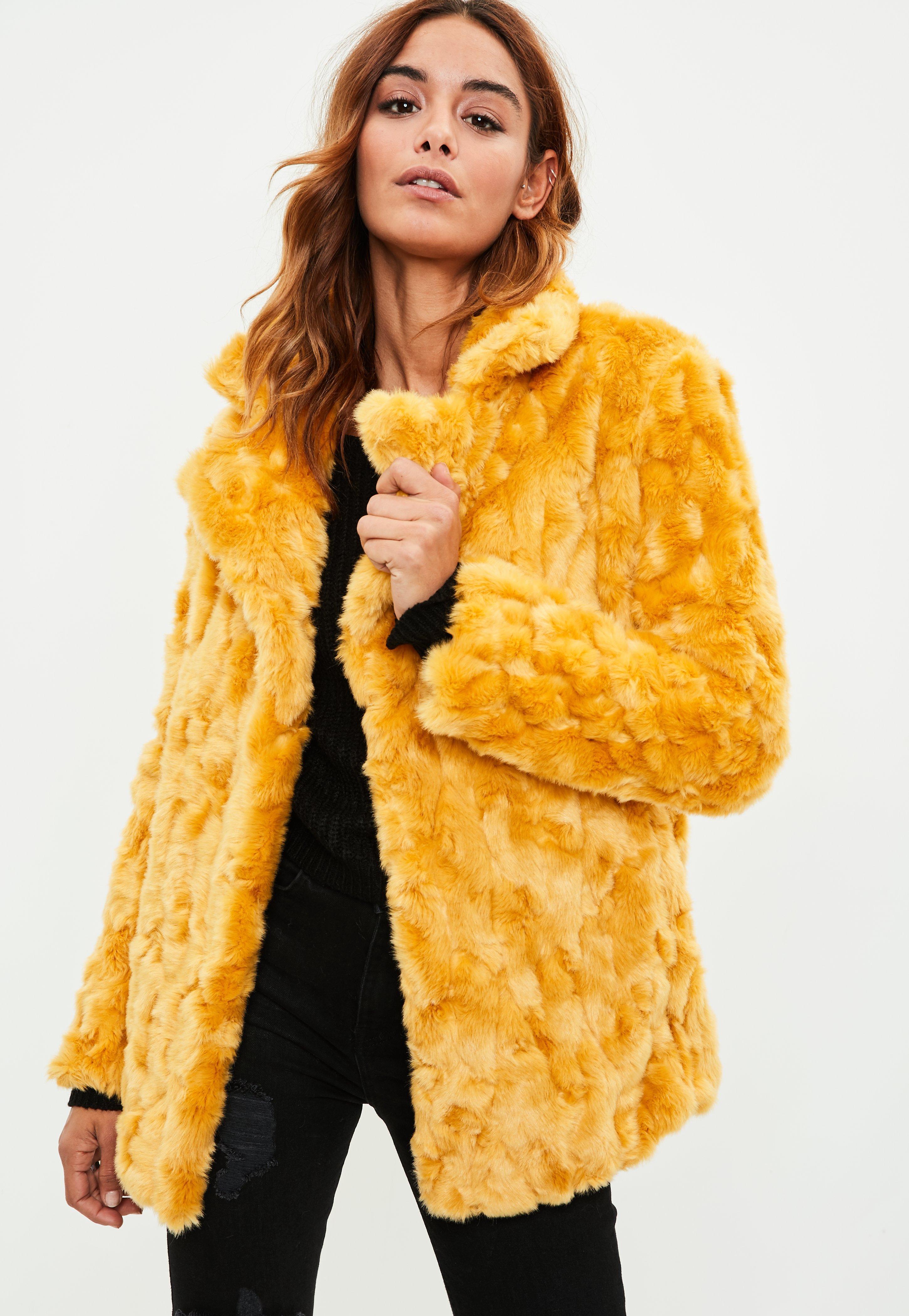mustard faux fur coat