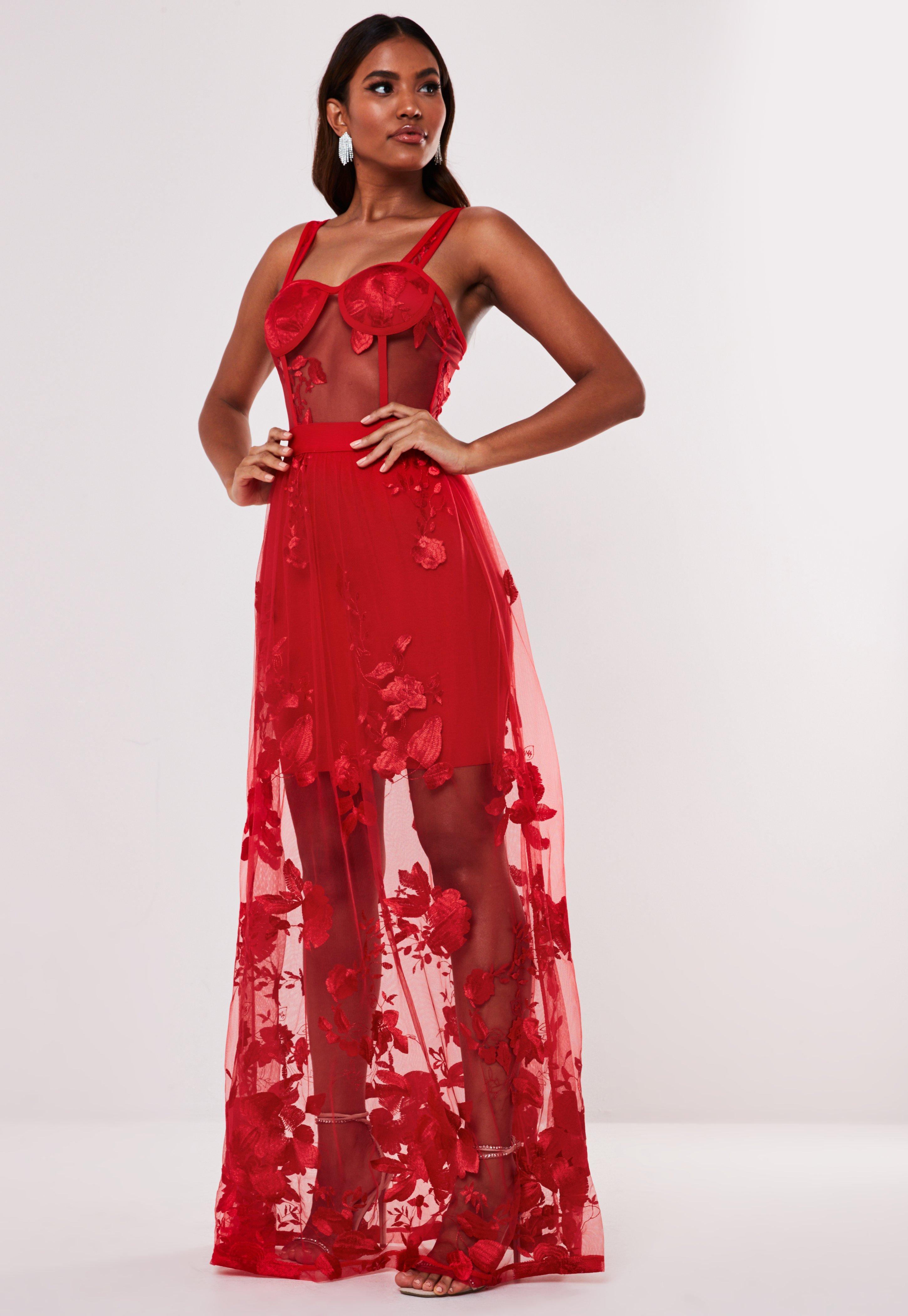 red floral embroidered dress
