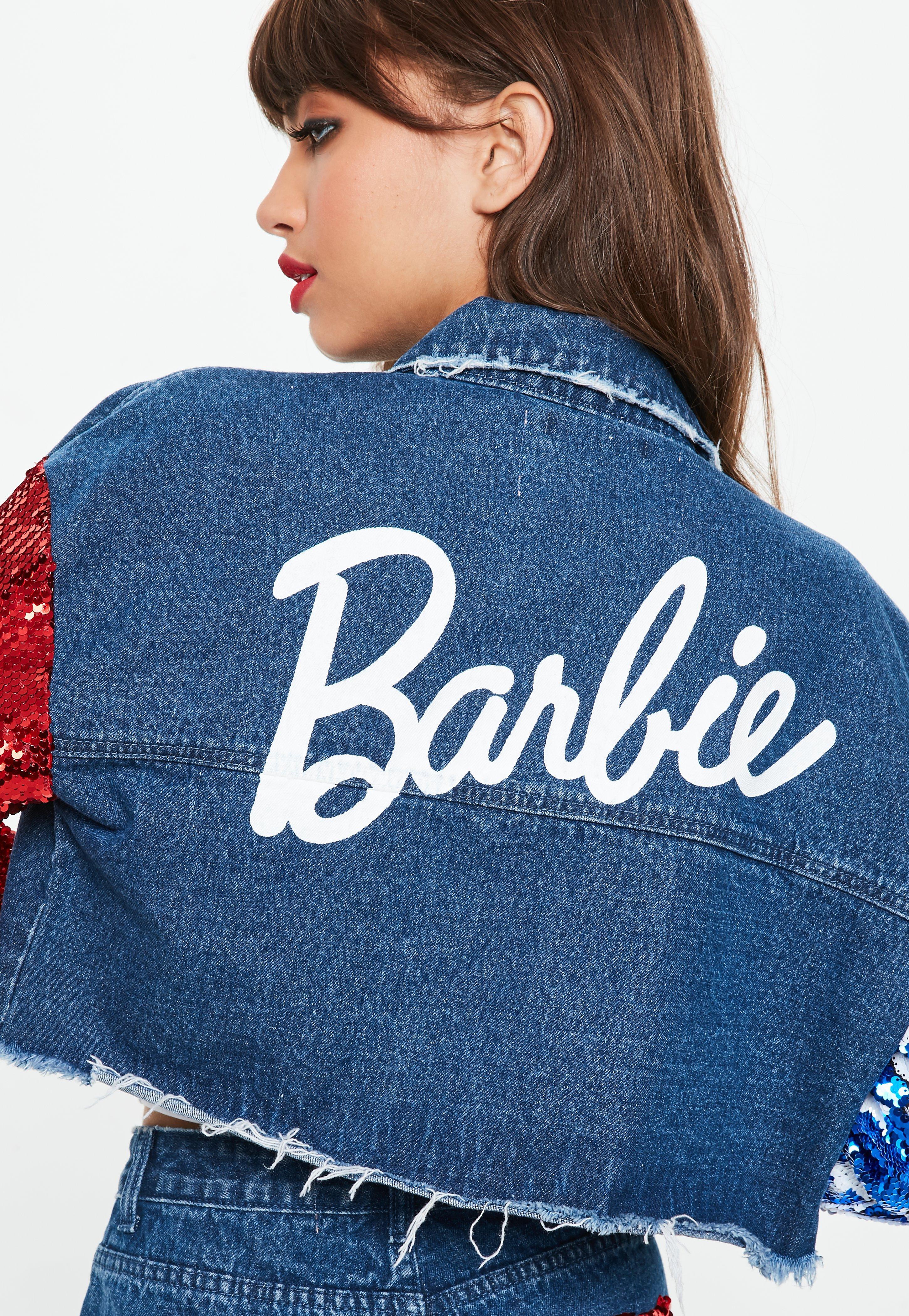 Missguided Barbie X Blue American Flag Sequin Arms Cropped Denim Jacket -  Lyst