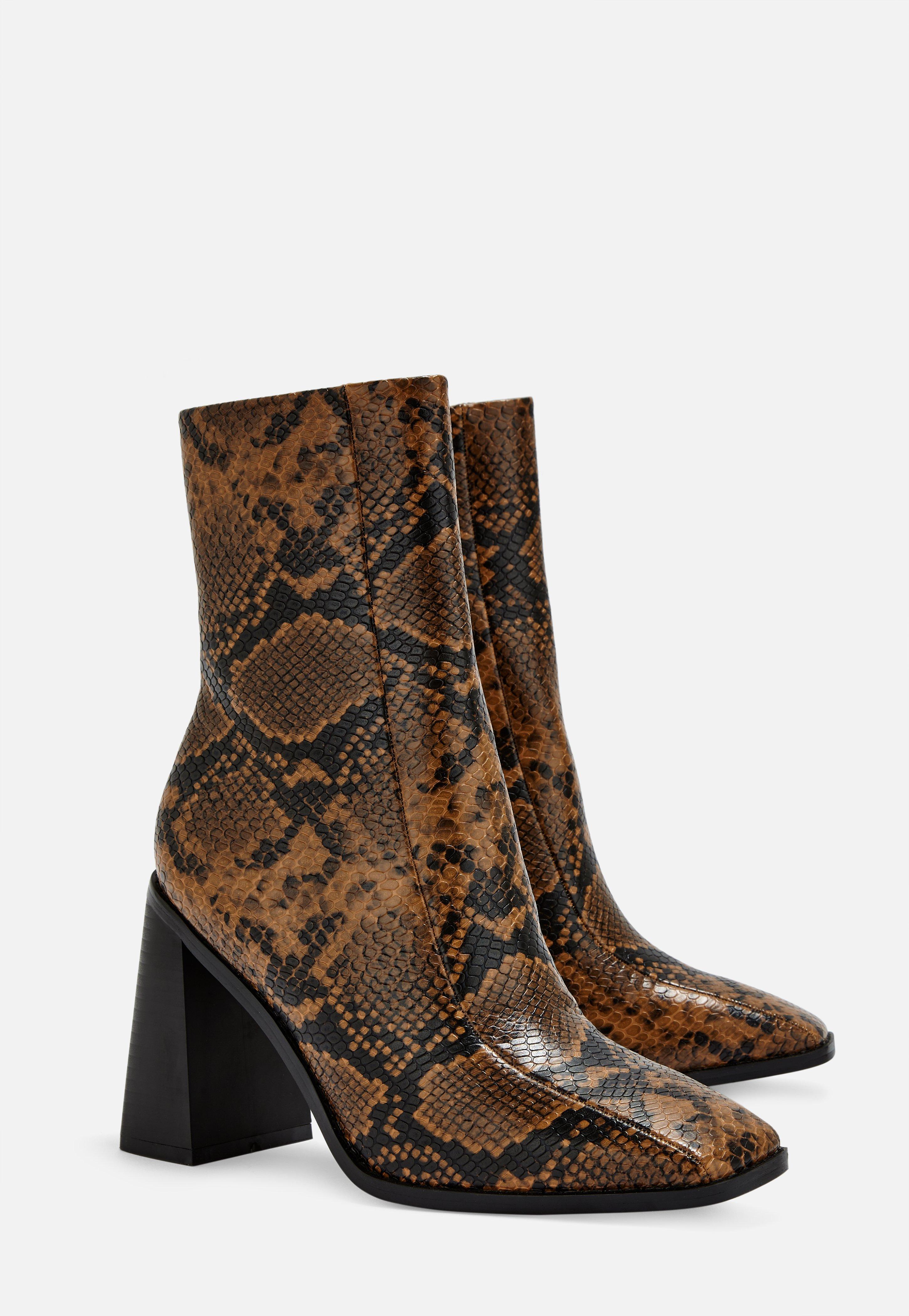 Square Toe Tan Snake Boots Tan Snake Print Boots 2025
