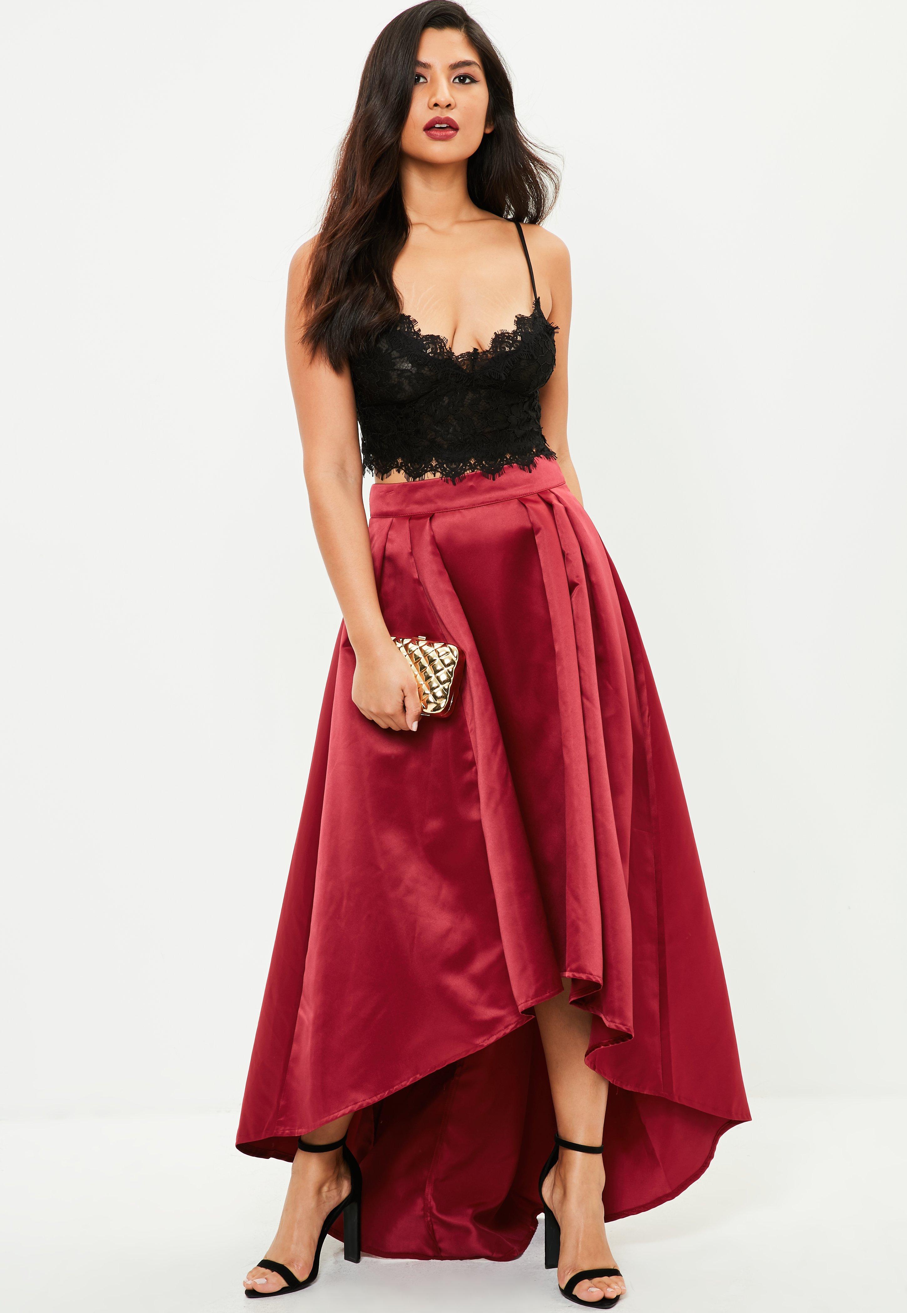 Satin Dipped Hem Maxi Skirt 2025