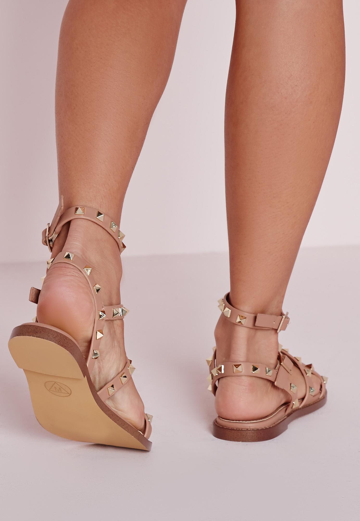 Lyst - Missguided Studded Flat Gladiator Sandals Blush in Pink