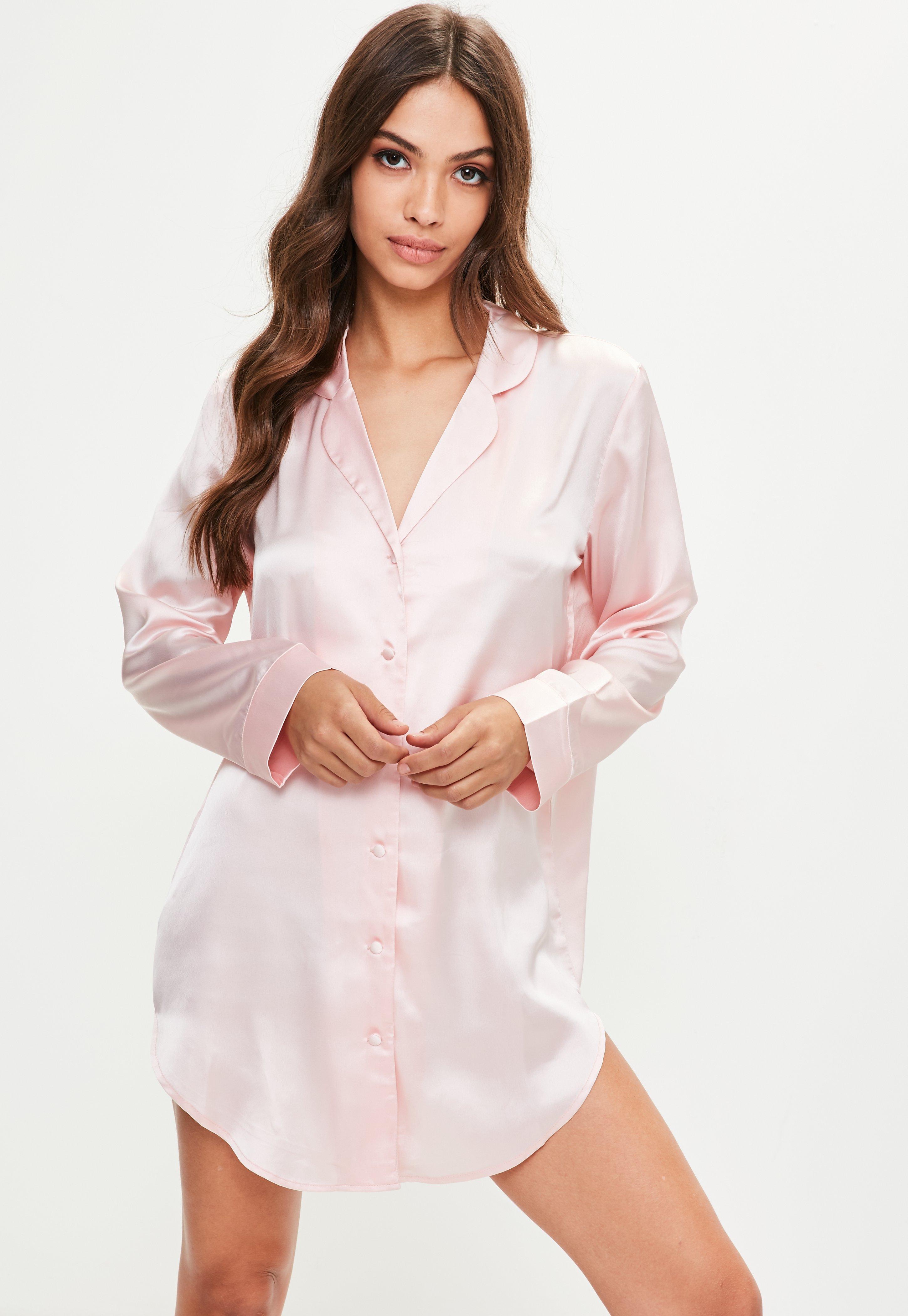 Missguided Pink Embroidered Satin Night Shirt - Lyst
