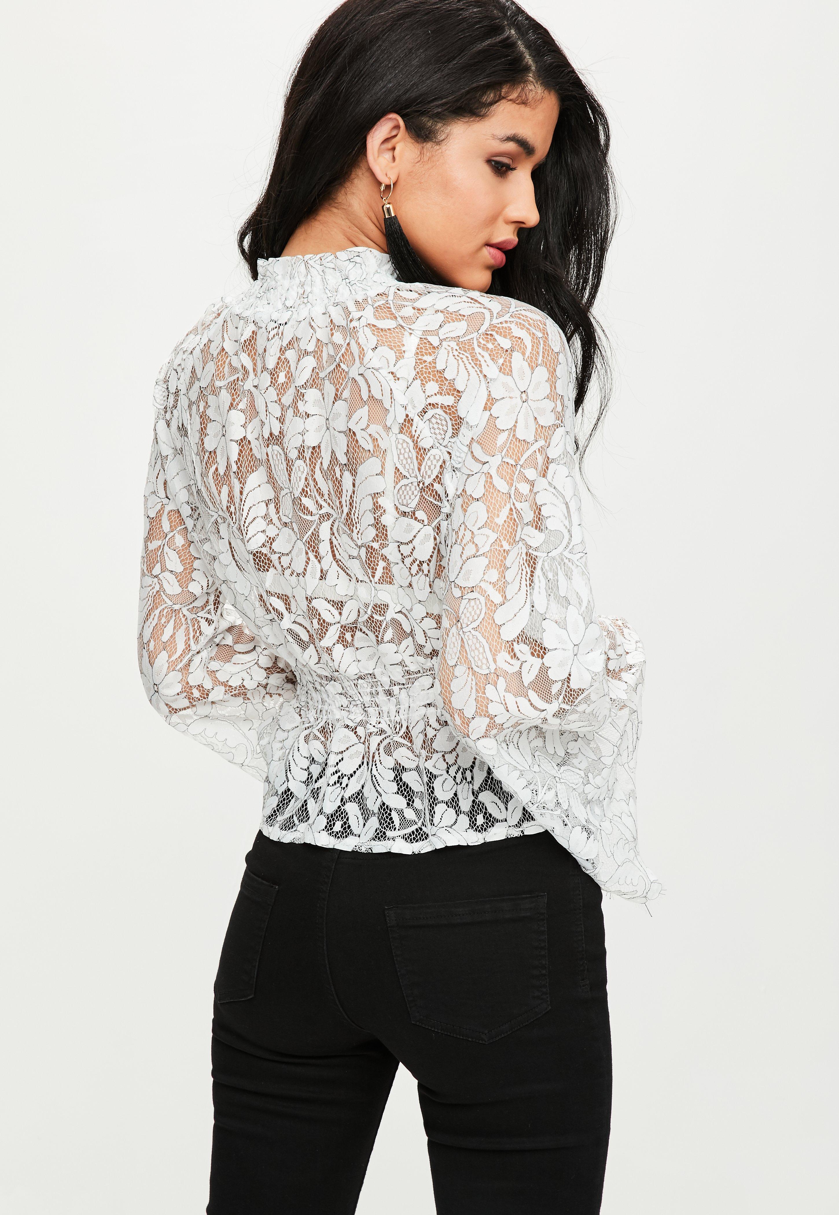 Missguided White Lace High Neck Top - Lyst
