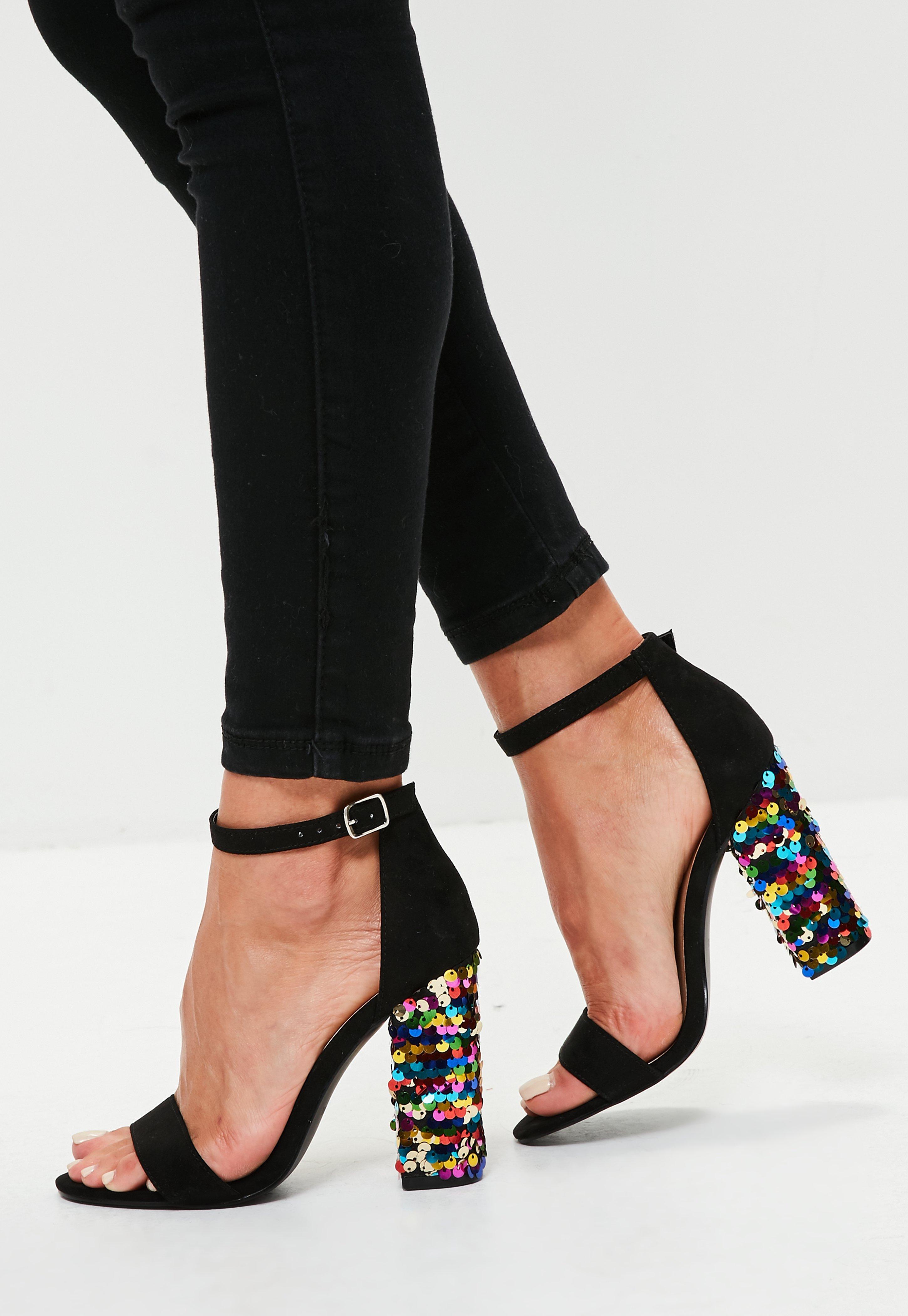 black sequin heel sandals