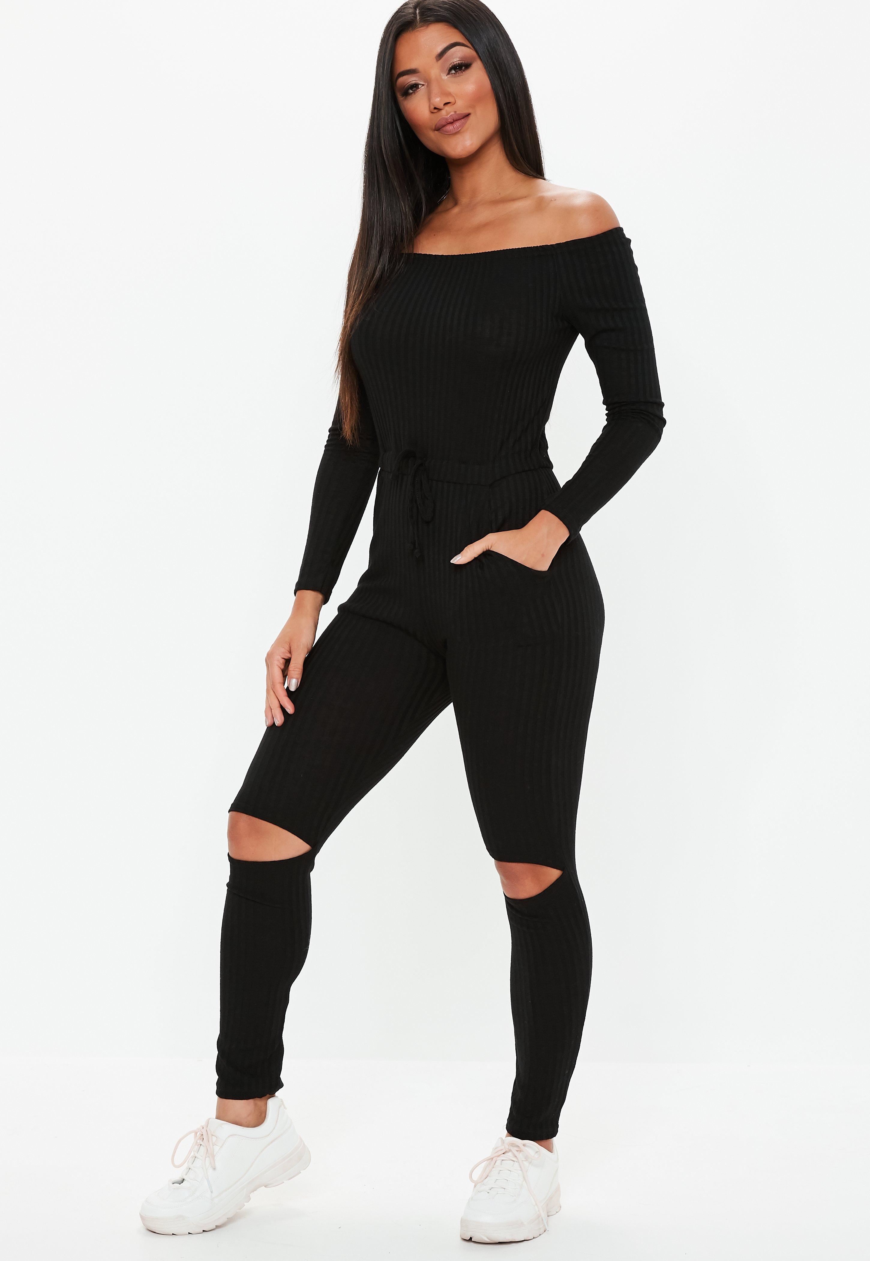 long sleeve bardot jumpsuit