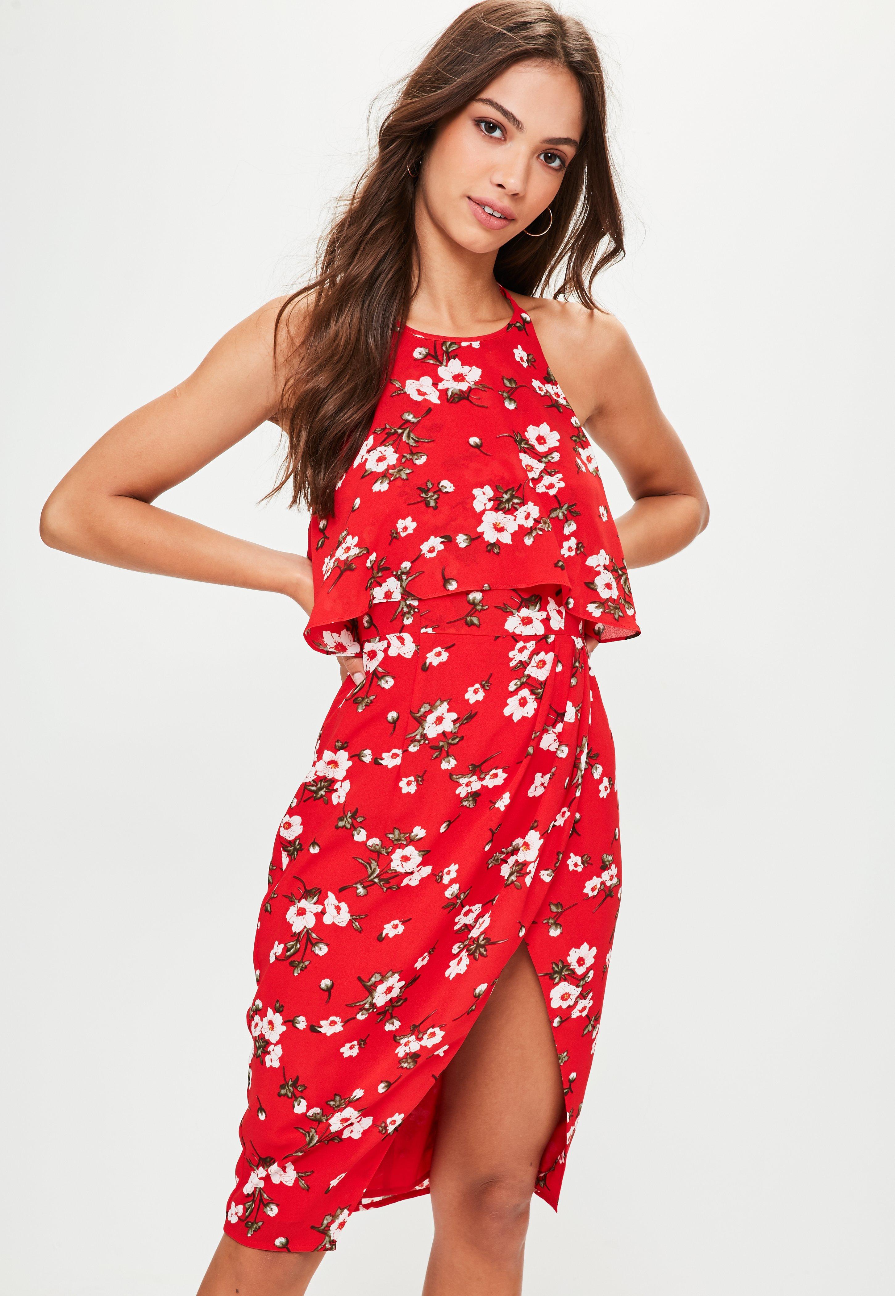 missguided red floral dress