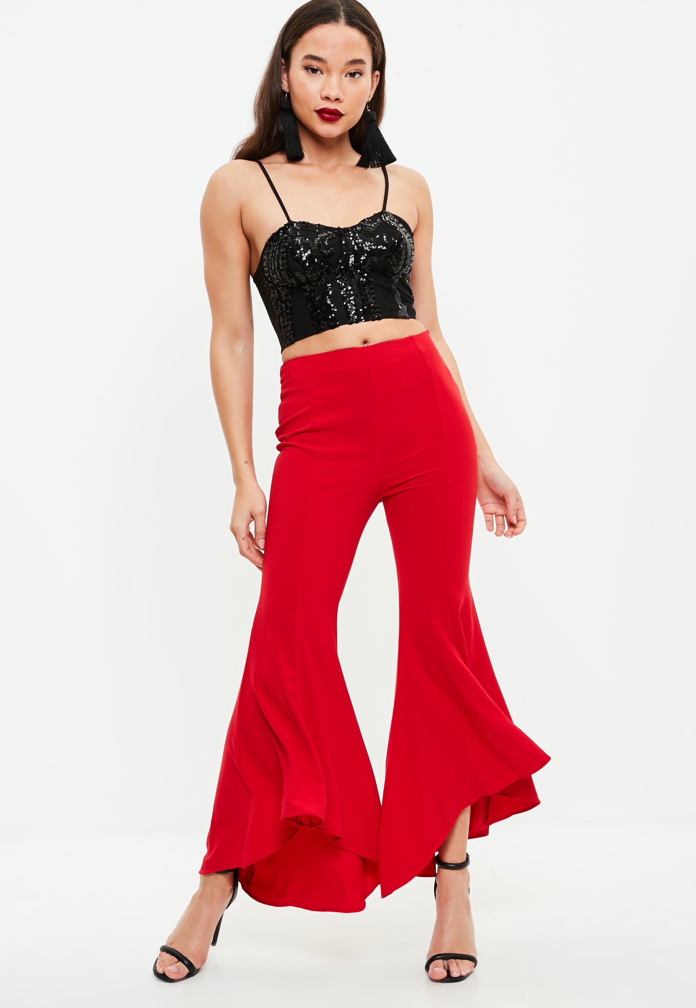 red ruffle pants