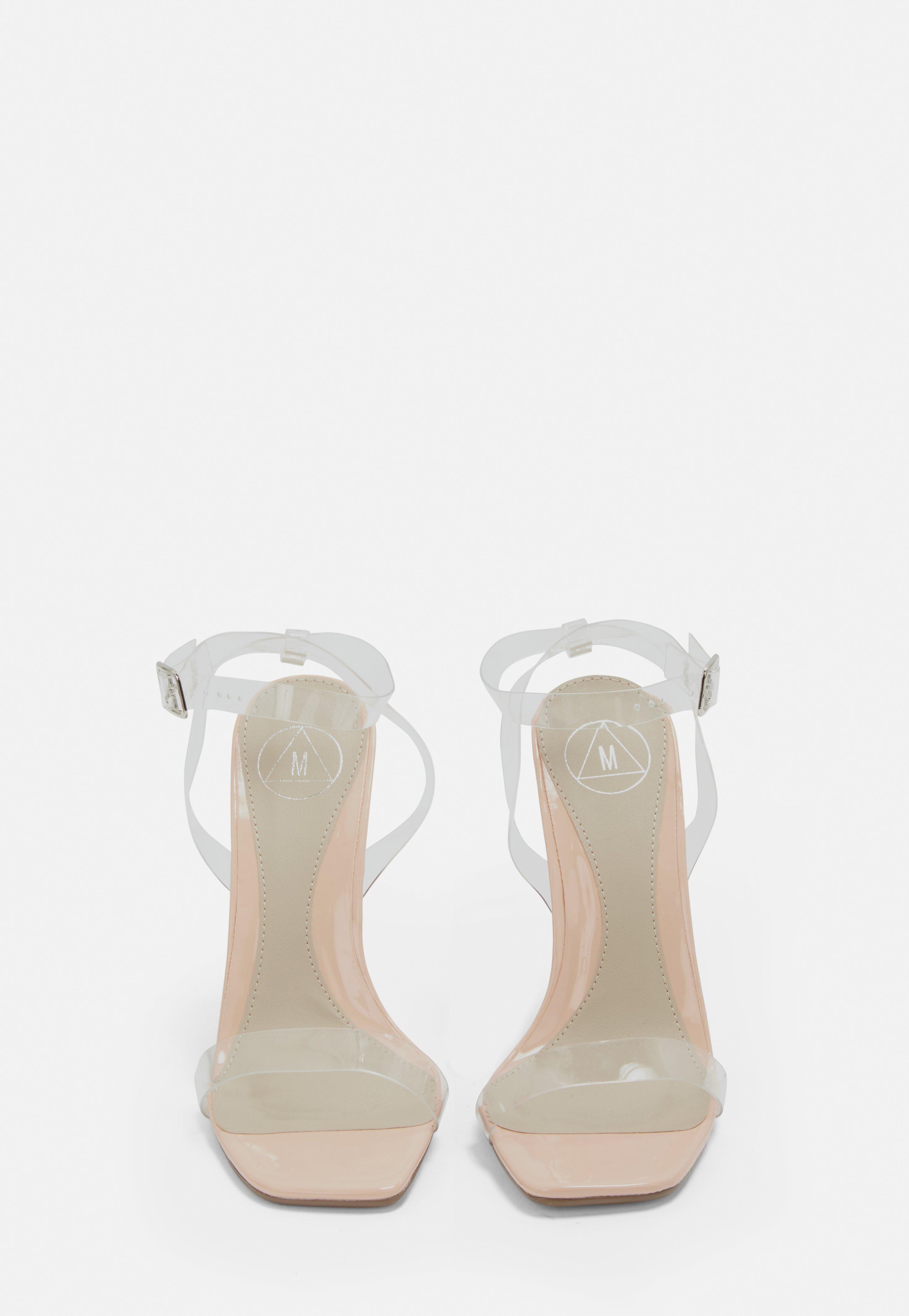 nude square toe clear heels