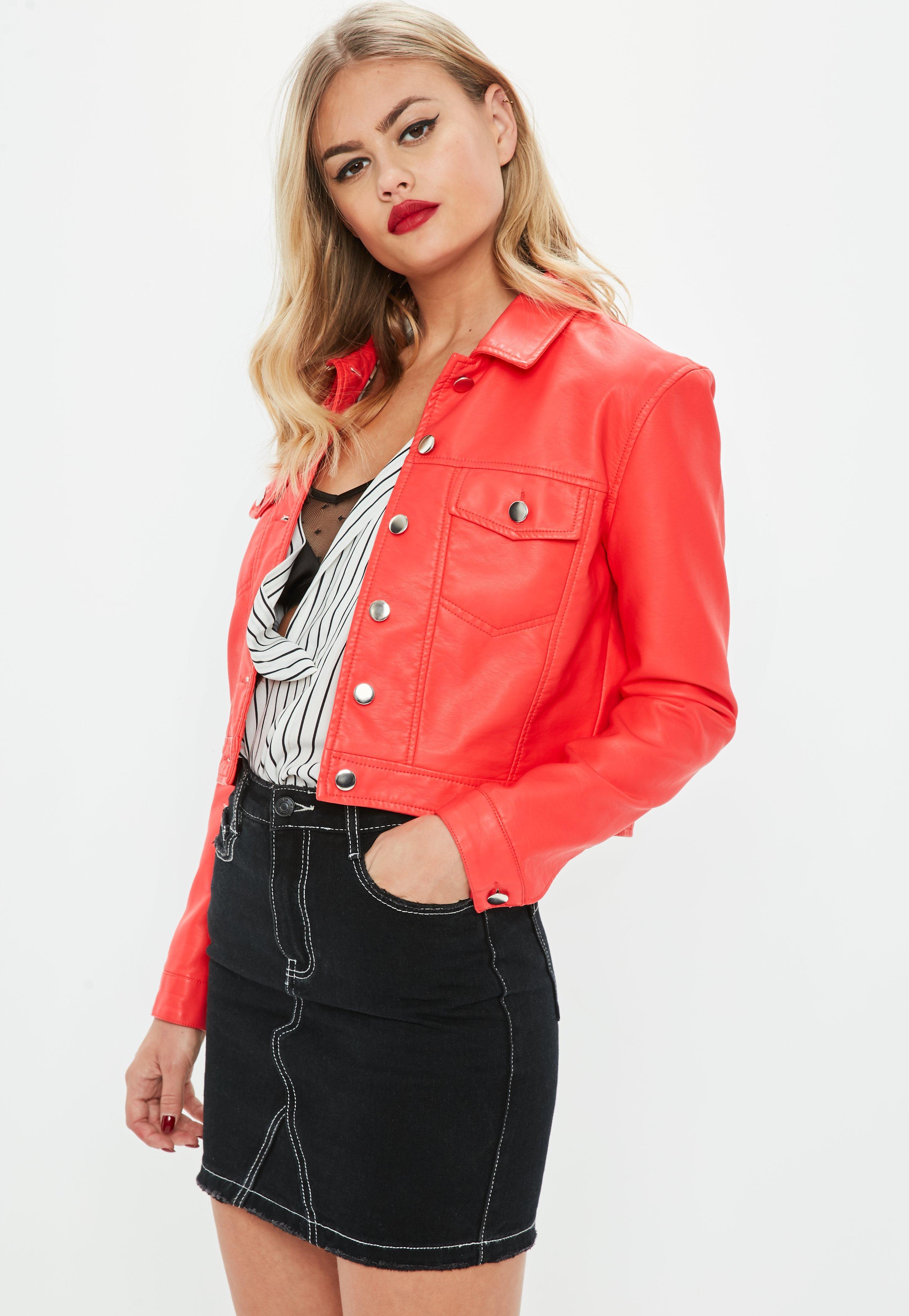 Missguided Red Faux Leather Trucker Jacket - Lyst
