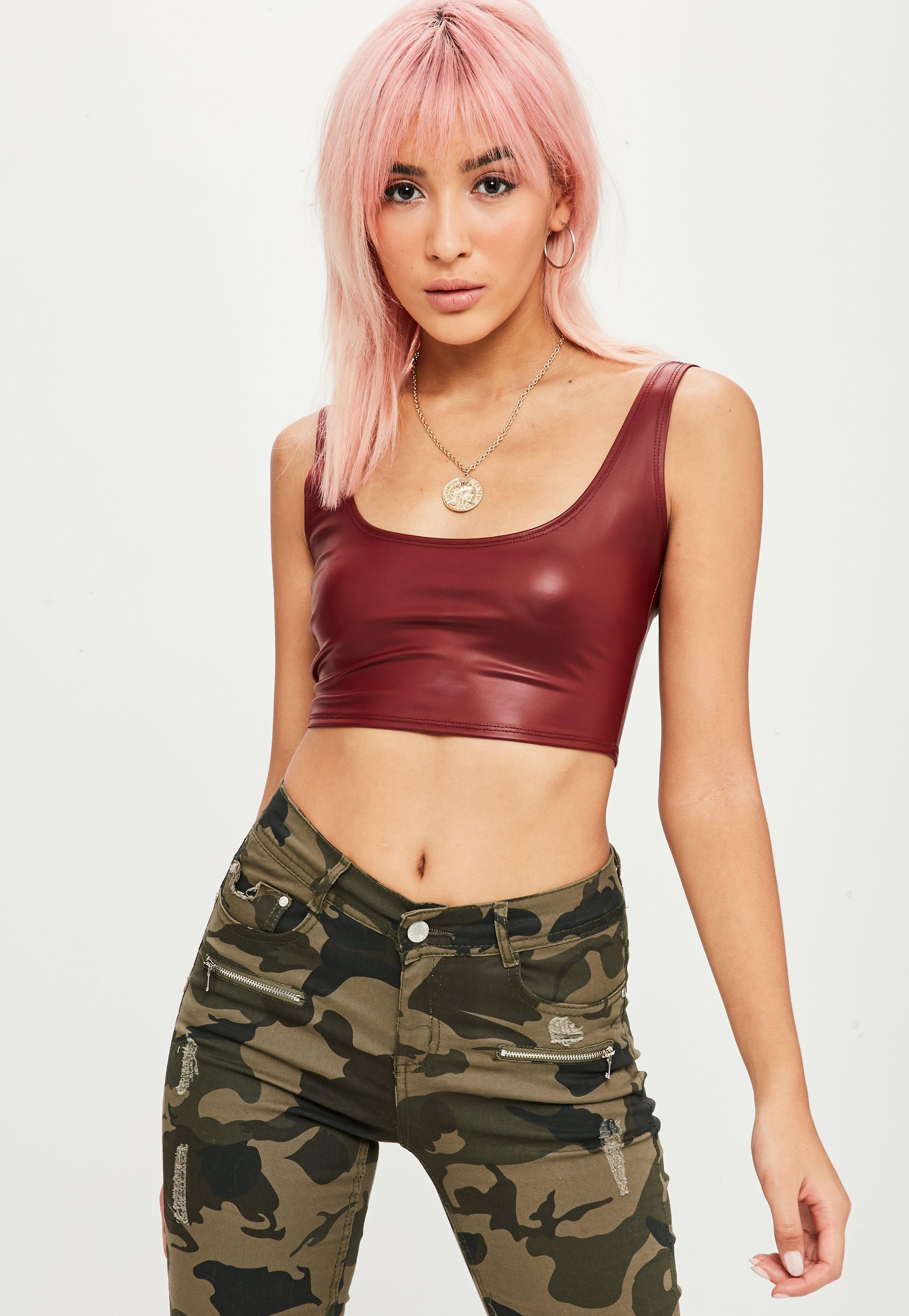 Missguided Burgundy Faux Leather Bralette - Lyst