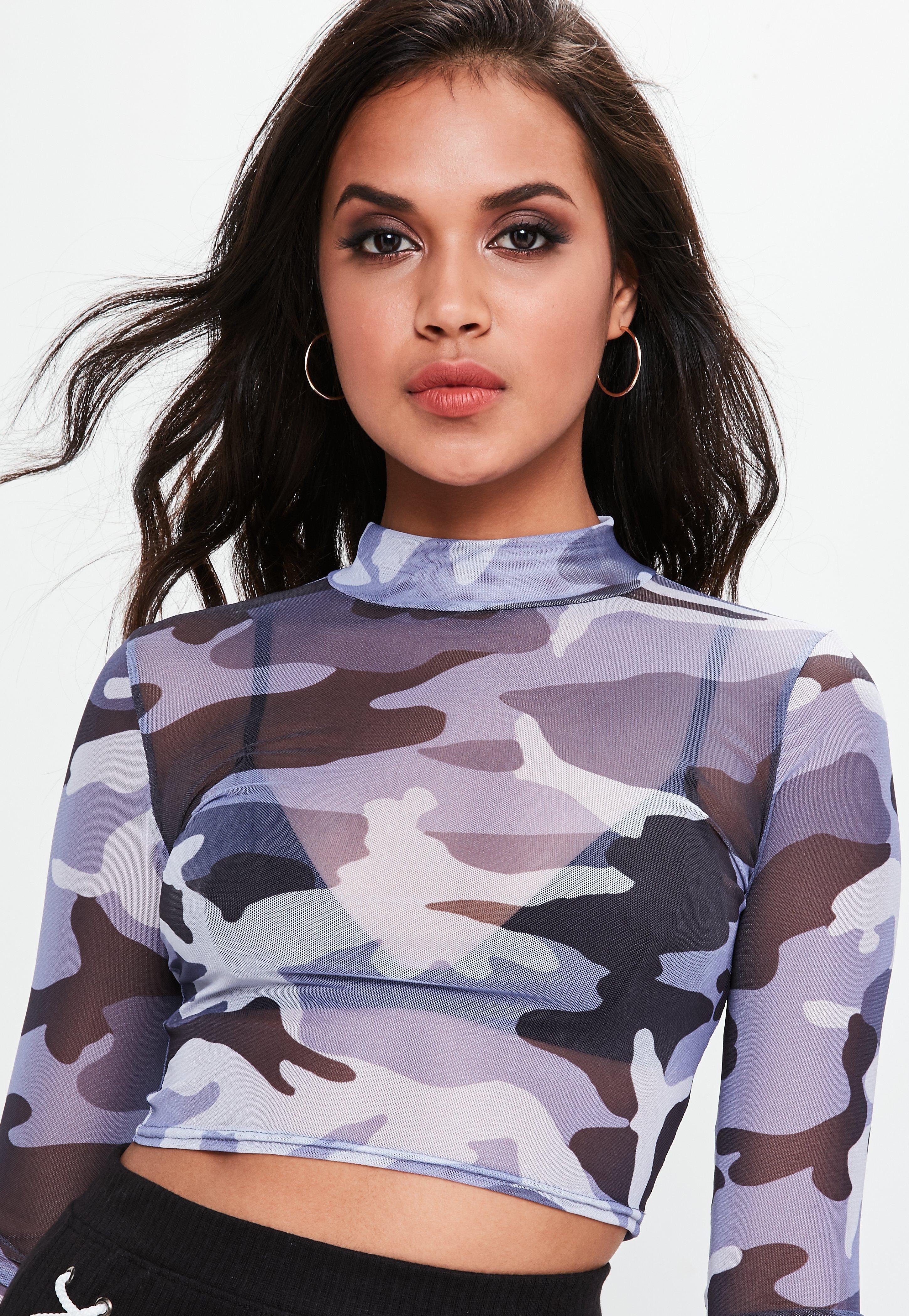 blue camo mesh top