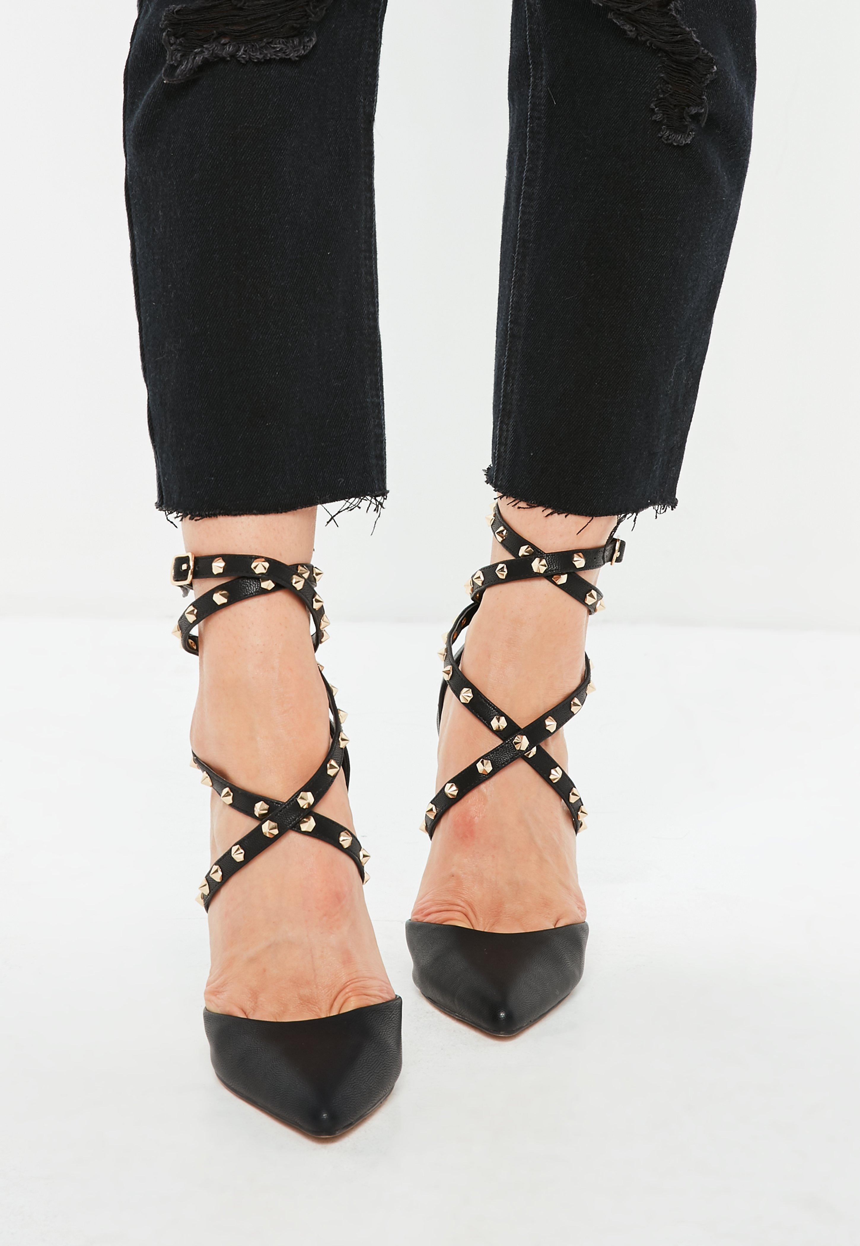 black studded pointed heels